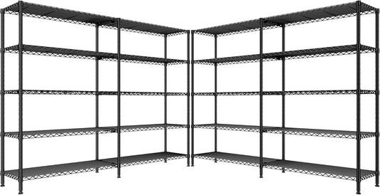 REIBII 5-Tier Heavy Duty Metal Wire Shelves, Industrial Style, 61.7"W x 72.4"H x 15.8"D, 1500 LBS Capacity, Adjustable, Rust Resistant, 2 Pack
