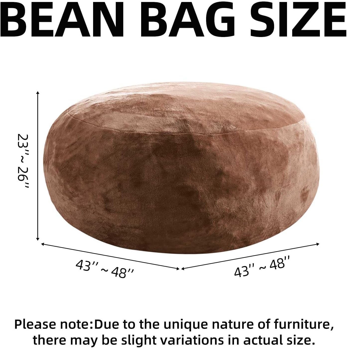Bean Bag Chair 4Ft, Memory Foam Filled, Large Beanbag Chairs for Adults and Teens, Soft Sofa with Removable Flannel Cover, Round Couch for Living Room Bedroom College Dorm (Coffee, 4FT-47×47"×24")