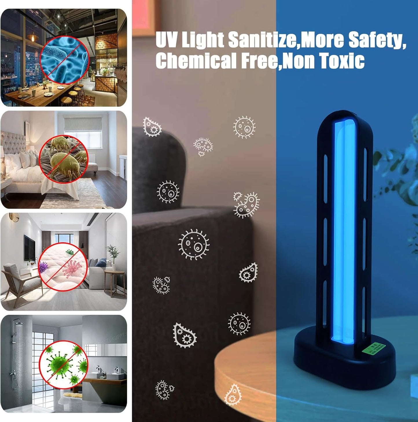 BAIMNOCM 3 Pack 38W UV Light Sanitizer, UVC Germicidal Lamp with Remote Control, UV Disinfection Light Bulb for Basement/Bedroom/Kitchen (2 Ozone Free + 1 Ozone)