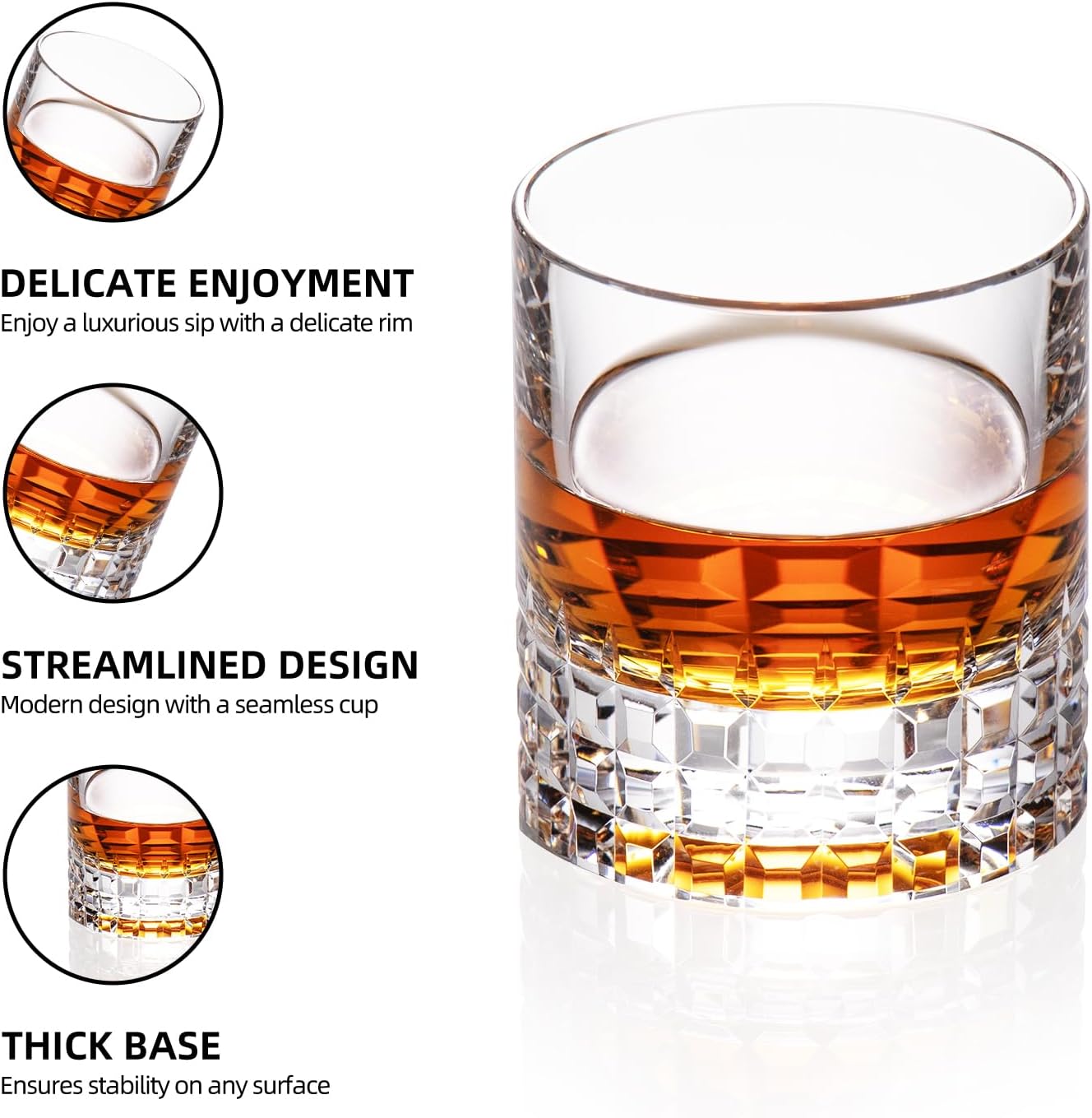 KAMMAK Crystal Whiskey Glasses Set of 2, Luxury 7.78oz Old Fashioned Glasses Stemless, Hand Blown Cocktail Glasses, Handcrafted Cut Scotch Cup for Women, Men Gift for Bourbon Barware, Home Bar