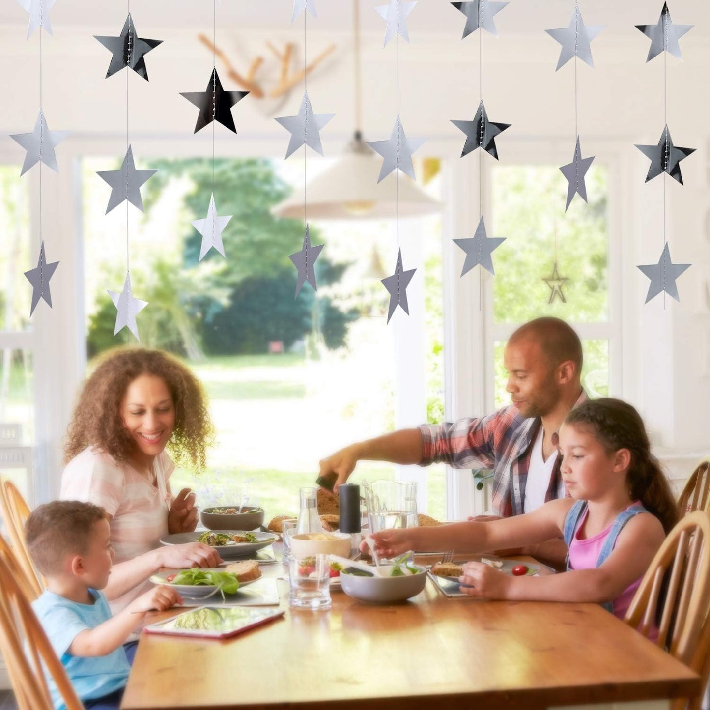 Patelai Glitter Star Garland Banner Decor 130 Feet Star Hanging Bunting Banner Twinkle Backdrop for Homecoming Classroom Wedding Birthday Halloween Christmas Party Supplies(Silver)