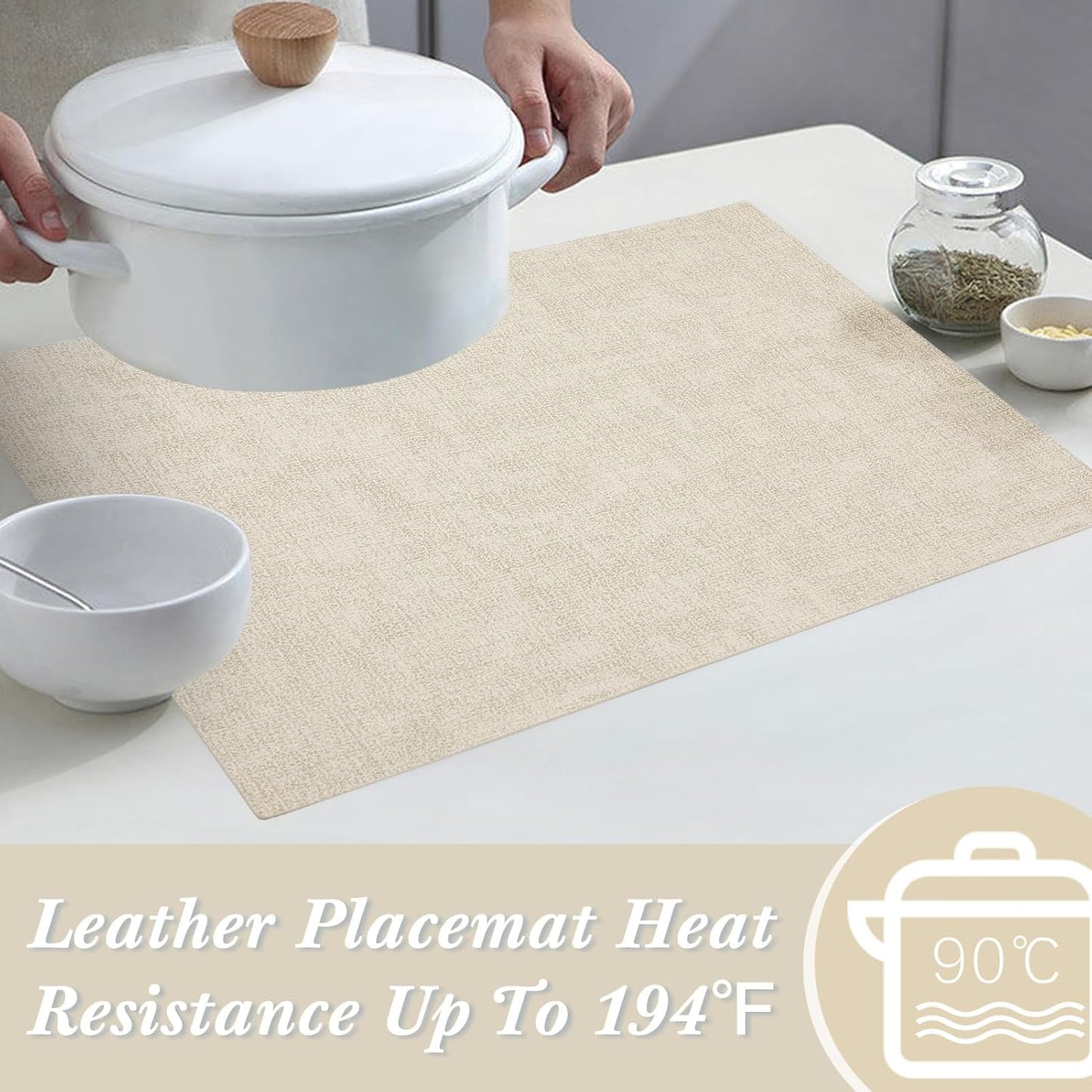 SUEH DESIGN Faux Leather Placemats Set of 6, Wipeable Place Mats Heat Resistant Table Mats Waterproof Dining Table Placemats for Indoor Outdoor Kitchen Dining Table