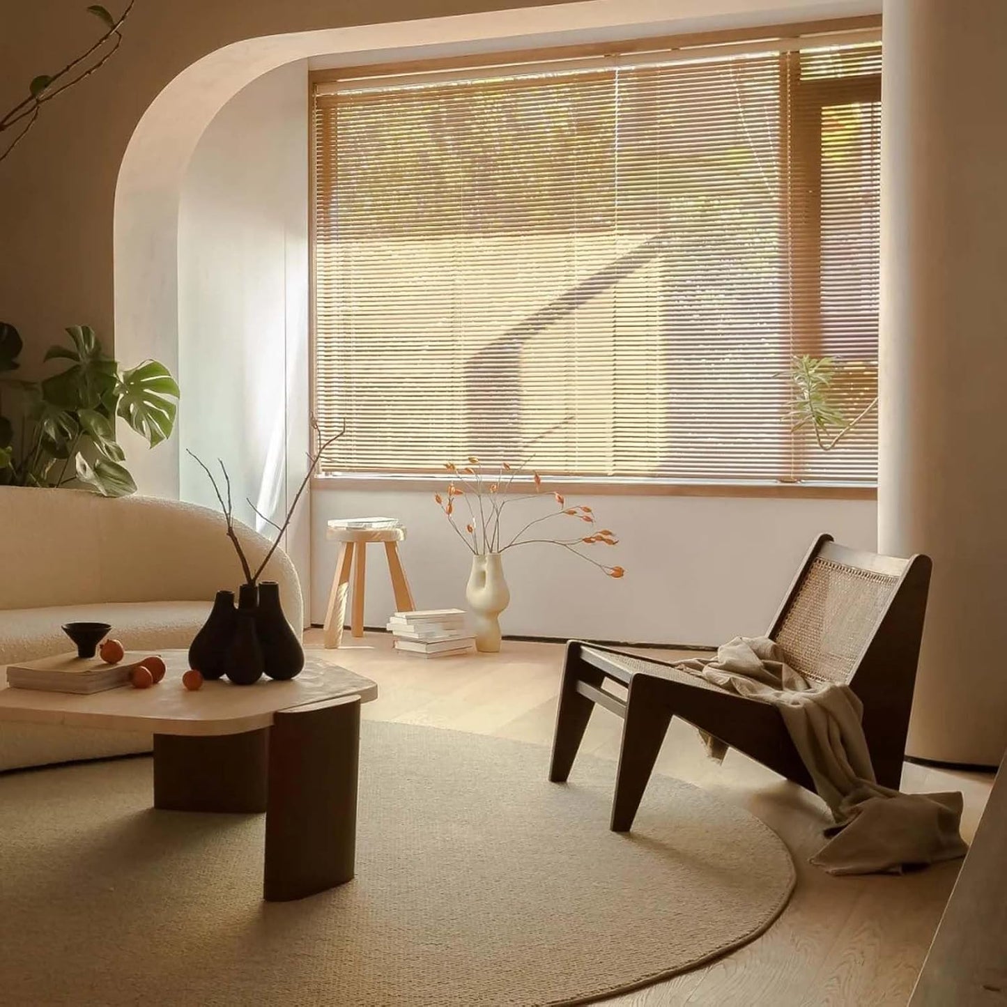 Rattan Chair 2Pcs, Mid-Century Accent Chair, Rattan Lounge Chair for Living Room, Boho Side Corner Comfy Chair for Bedroom and Balcony, Walnut