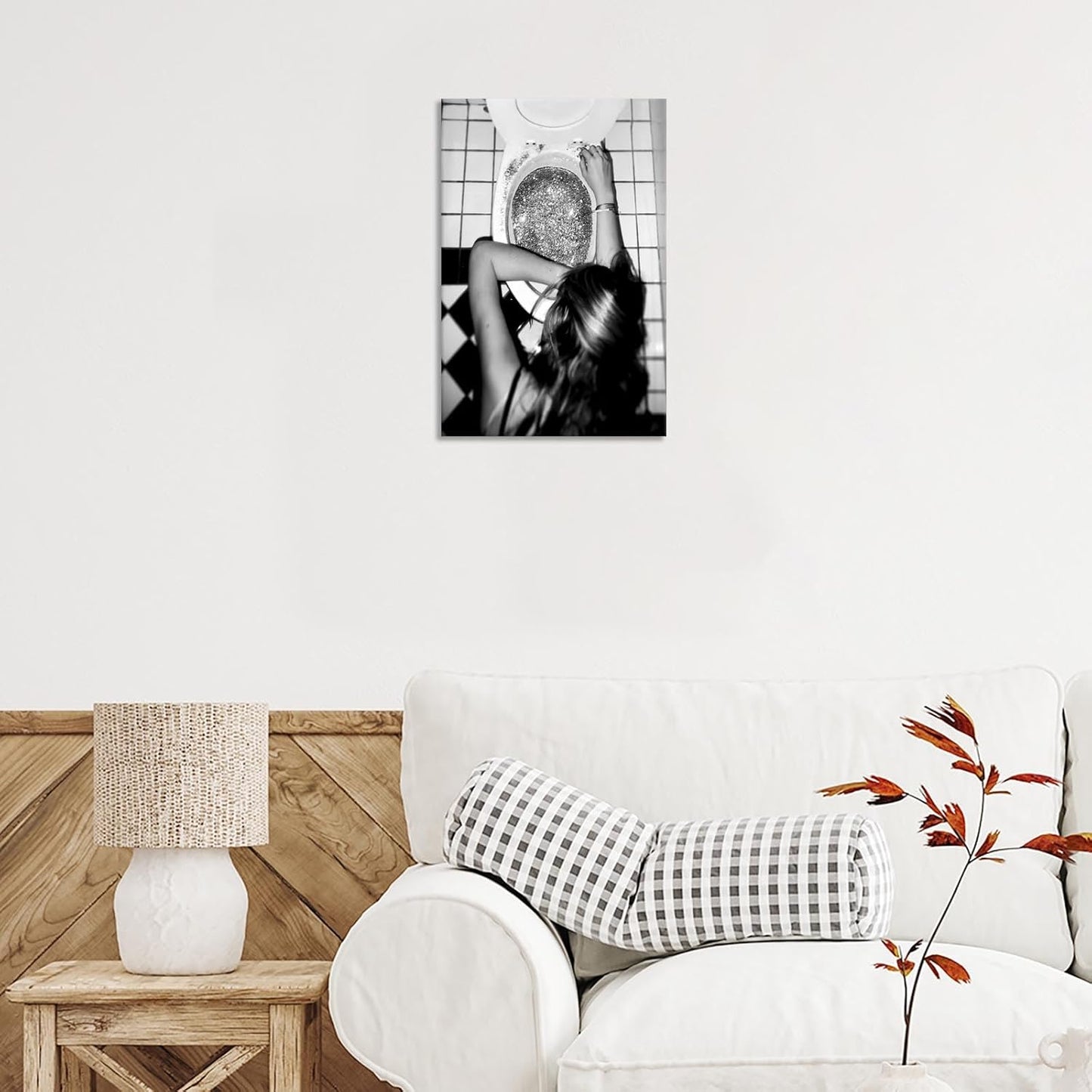 Funny Bathroom Wall Art Black and White posters Bar Disco Party prints painting Girls Bathroom Canvas wall art Funky aesthetics Teen Girl Bedroom wall decor for 16x24in Framed