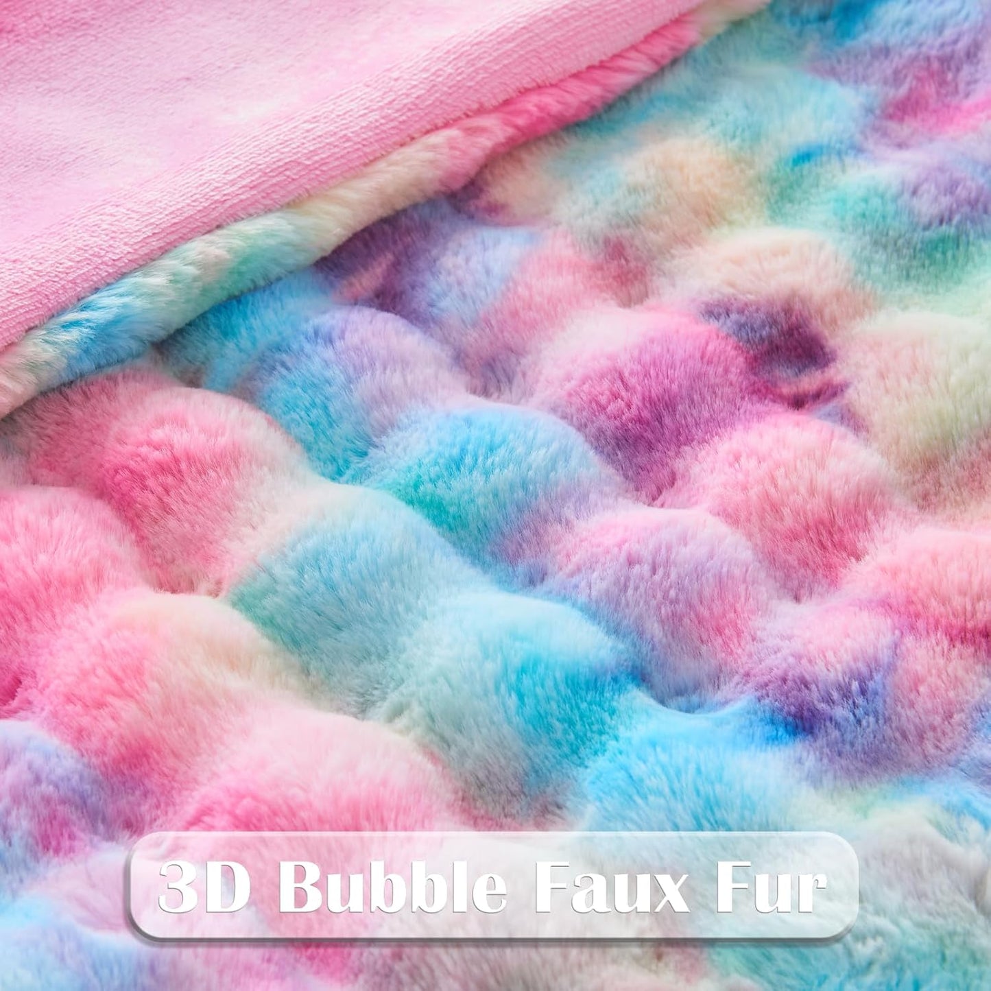 NEWCOSPLAY Faux Fur Throw Blanket Dark Rainbow Luxury Fluffy Thick Warm Bubble Blanket for Couch Sofa Bed 700GSM (Dark Rainbow, Throw(50"x60"))
