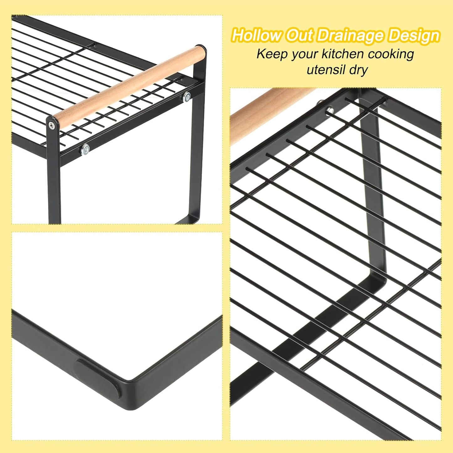 PATIKIL Kitchen Cabinet Shelf Organizer, Wood Counter Shelf Stackable Storage Shelf For Cupboard, Pantry, Corner, Under Sink - Black