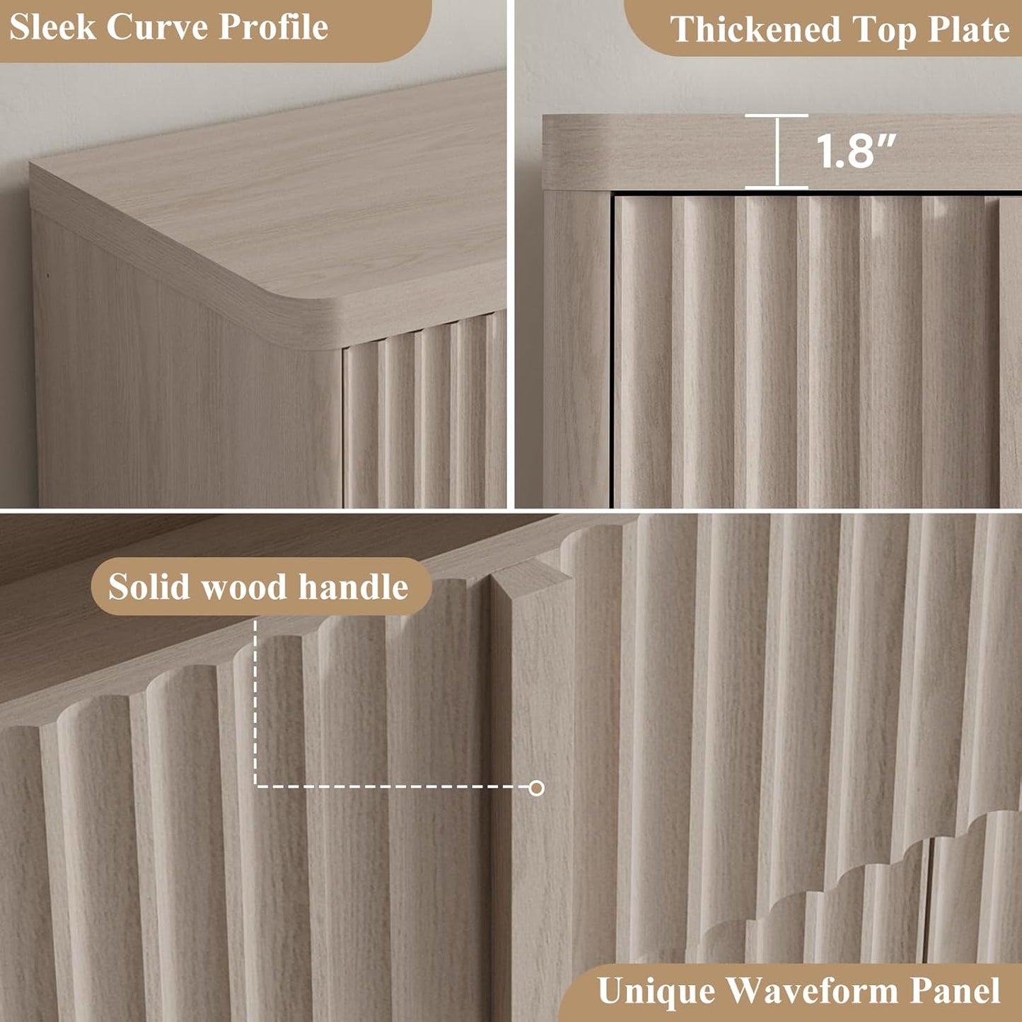 Buffet Cabinet with Storage, 120"Fluted Coffee Bar with 8 Drawers & 4 Doors, Modern Sideboard Buffet with Solid Wood Handle, Credenza Storage Cabinet for Kitchen Living Dining Room, Natural Oak(2PCS)