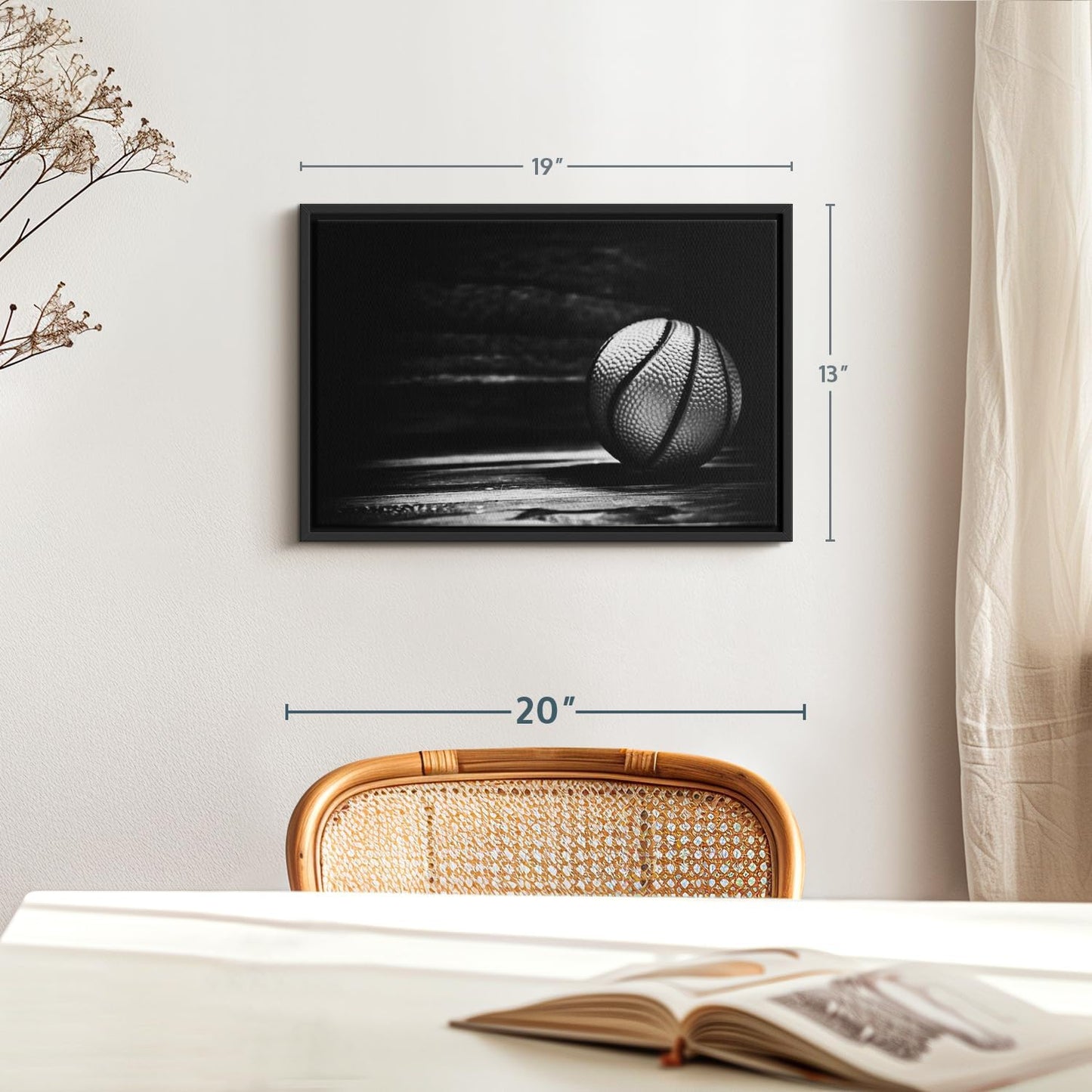 ElephantStock Basketball Wall Art - Horizontal Framed Canvas - 1-Piece Hallway Wall Decor - Photography sports Canvas Print - Black and Gray Decor for Wall - 19" X 13"