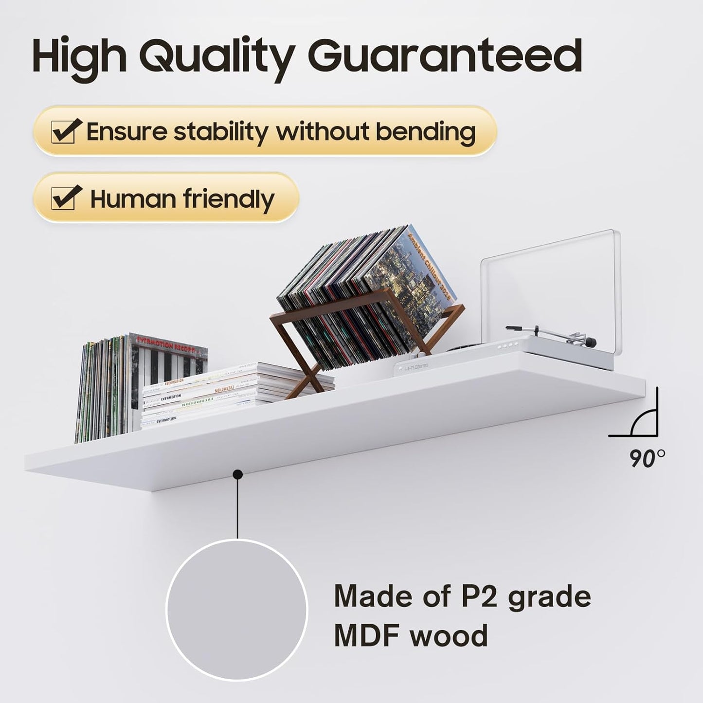 Large Floating Shelves for Wall Set of 1 Wooden Wall Shelves 24 in x 12.75 in x 2 in Room Decor Long Shelf with Invisible Wall Mount Bracket for Bedroom Kitchen Living Room White