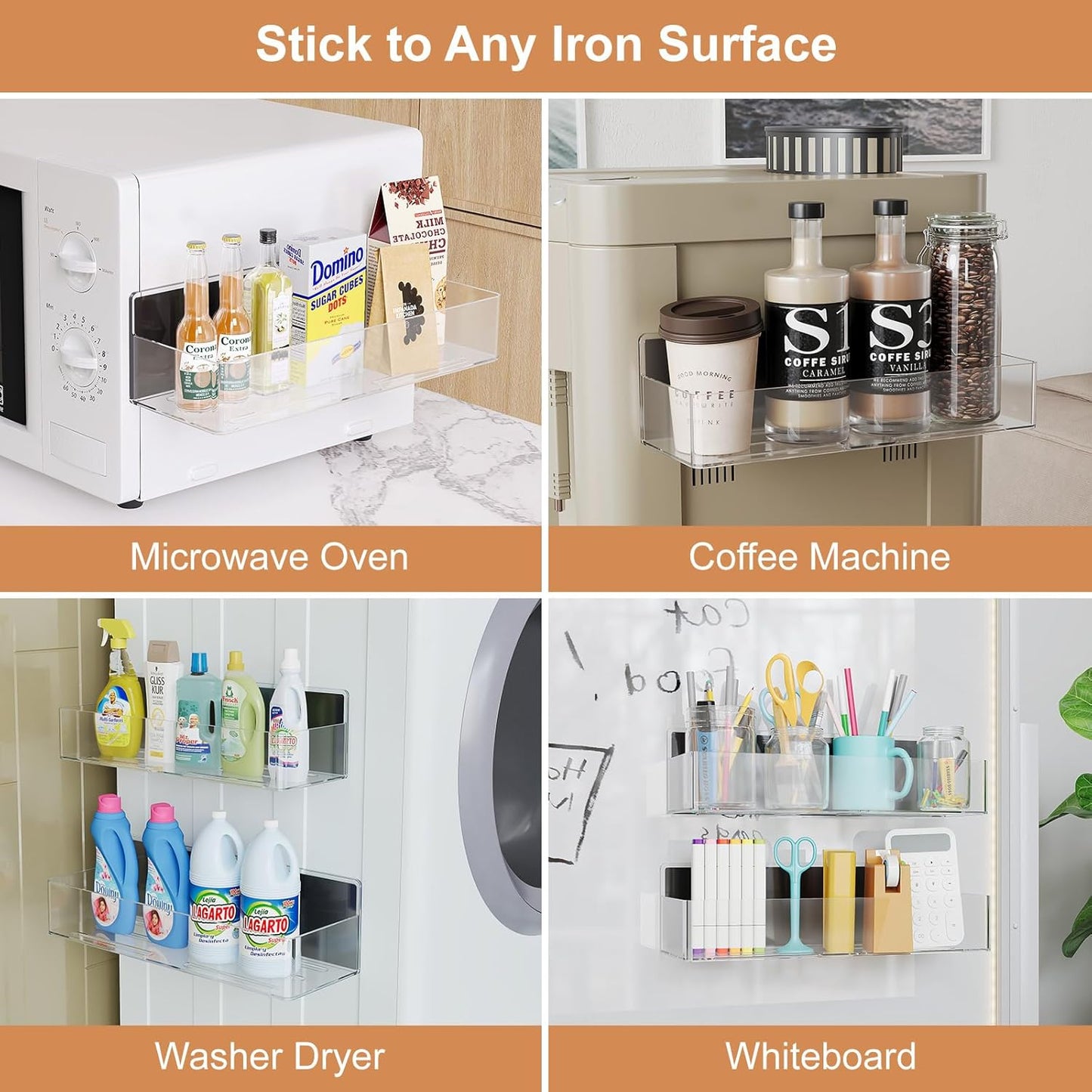 Magnetic Spice Rack for Refrigerator, Kitchen Organizer and Storage Shelf, Clear(2 Pack)