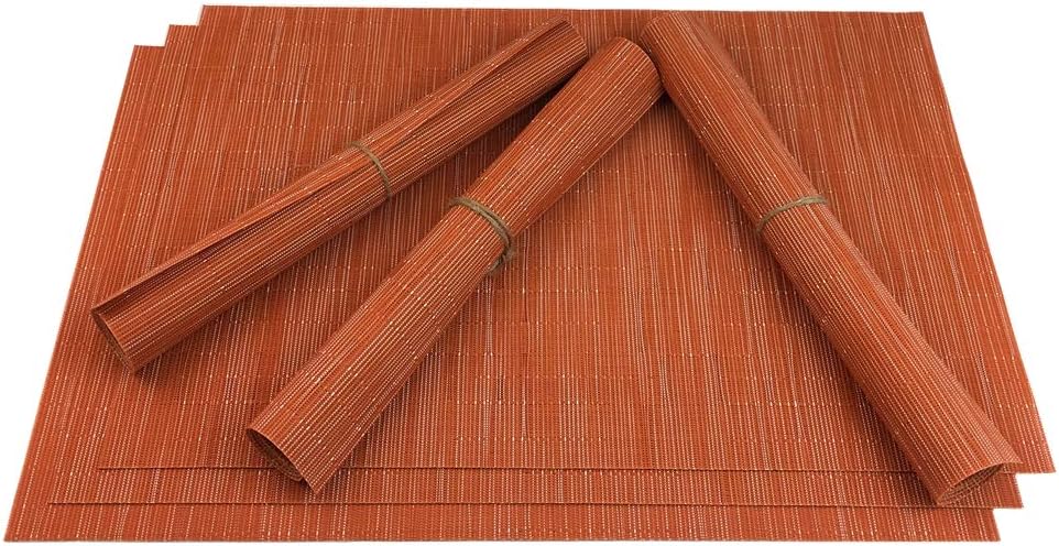 WAZAIGUR Placemats Set of 6 for Dining Table Heat-Resistant Washable Place Mats Woven Vinyl Kitchen Table Mats Easy to Clean,Orange