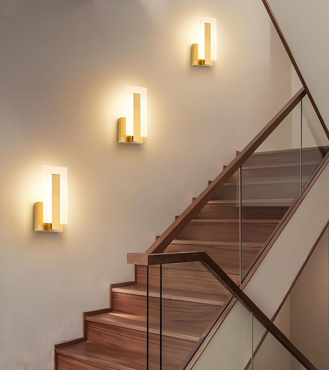 Joosenhouse Modern LED Wall Sconce Set of 2, Brass Warm White Light Wall Sconce 3000K, Hardwired Up and Down Wall Mount Light for Hallway, Bedroom, Study, Living Room Indoor Wall Light