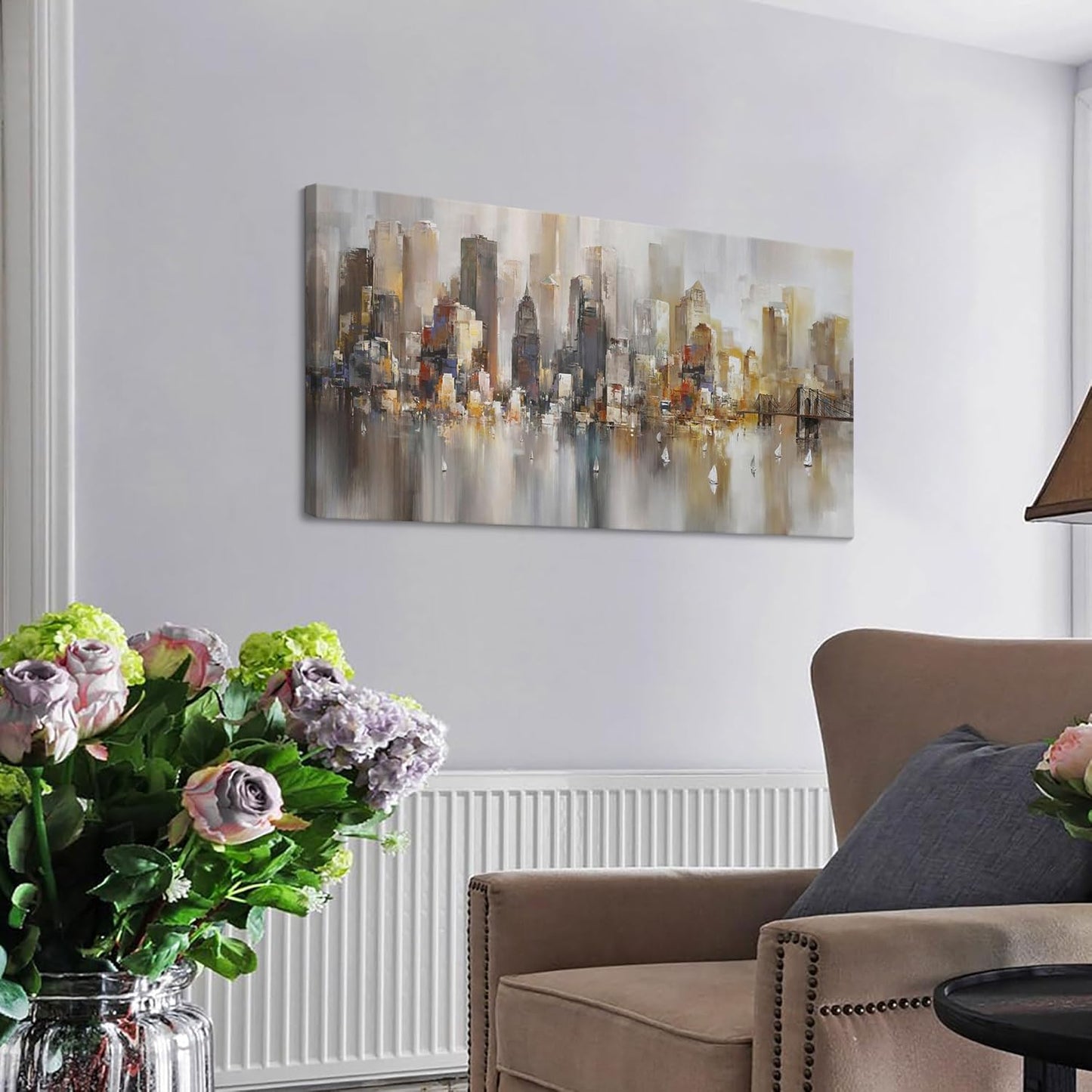 New York City Wall Art - Modern Abstract Wall Art for Living Room, Office & Bedroom Cityscape & Paintings for Bedroom brooklyn bridge Wall Art Pictures Wall Decor Chicago Artwork for Walls 20×40IN