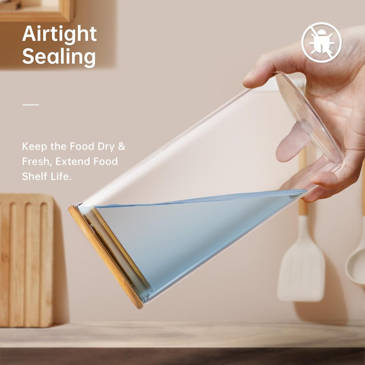 Extra Large Square Glass Flour & Sugar Storage Containers with Airtight Lids, 132oz & 63oz - 2 Pack Glass Jars with Bamboo Lids, Air tight Pantry Food Storage Containers for Cereal, Pasta, Rice