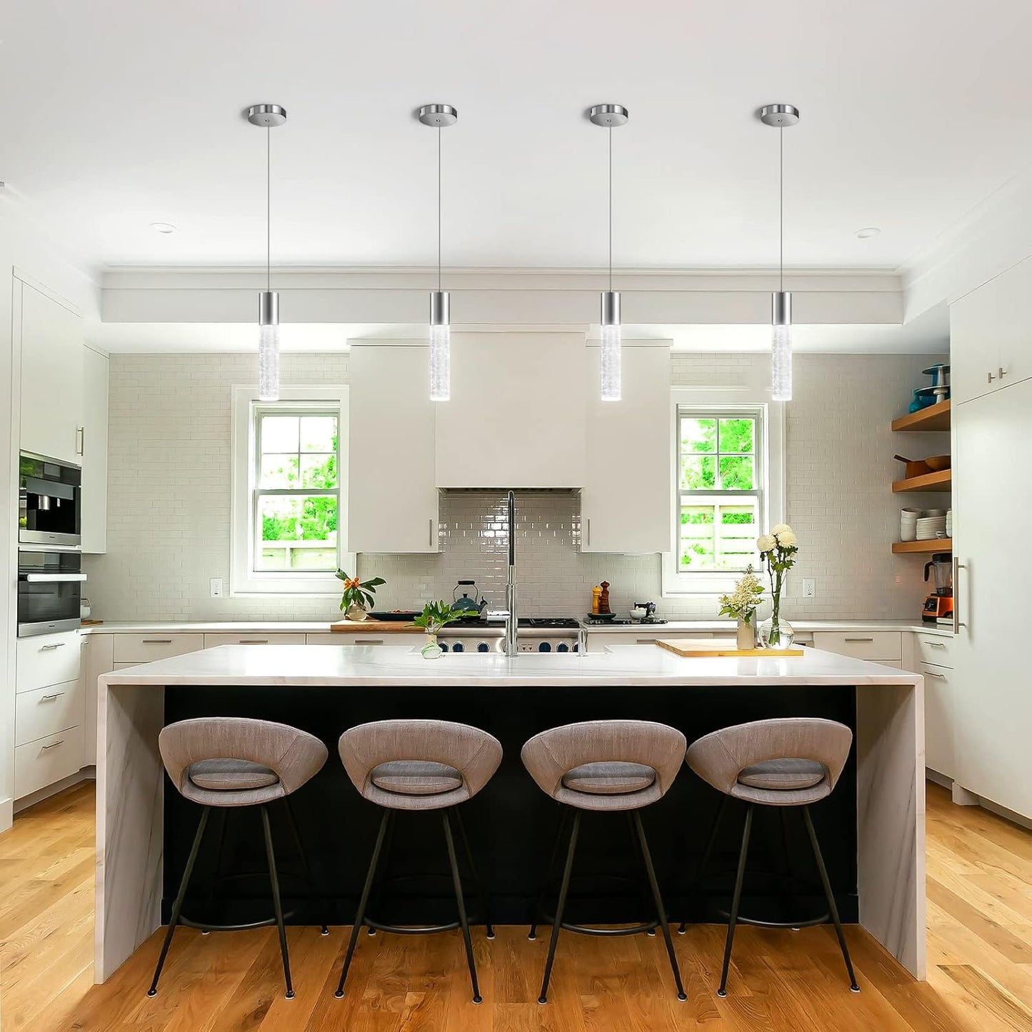 OKELI Modern Pendant Lights,LED Bubble Crystal Kitchen Island Light Fixtures,Chrome Mini Single Pendant Lighting for Kitchen Island,Bar,6W,6000K,ETL,3Pack