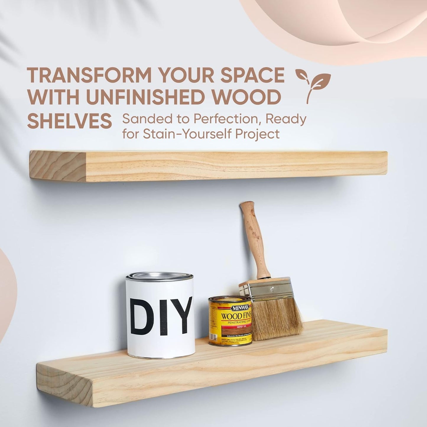 Homeforia 24 inch Wood Floating Shelves, High End Solid Natural Wood 24inch Floating Shelf for Wall, Unfinished Wooden 24 inches Floating Shelves, Heavy Duty Bracket, 24 X 6.5 X 1.75 in, Set of 3