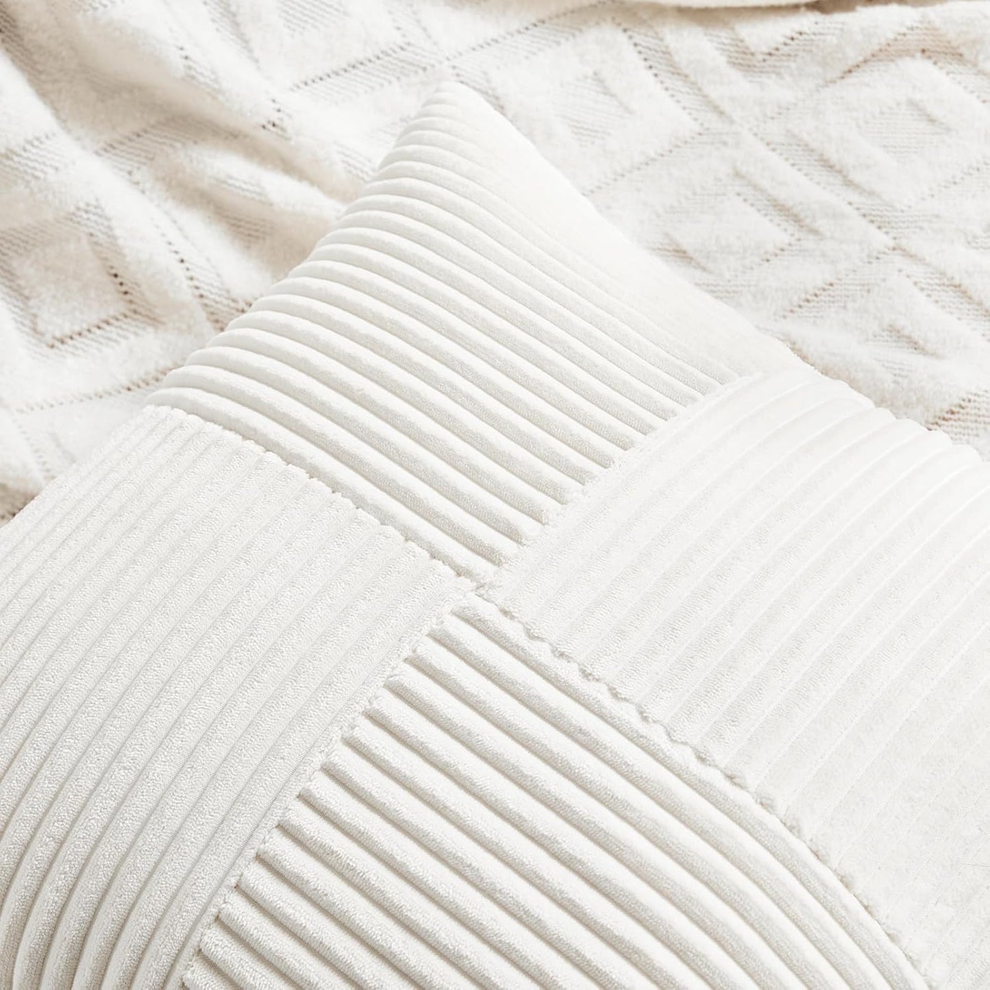 Fancy Homi 2 Packs Cream White Long Lumbar Decorative Throw Pillow Covers 16x24 Inch for Couch Bed Sofa, Rustic Farmhouse Boho Home Decor, Soft Striped Corduroy Rectangle Accent Cushion Case 40x60 cm