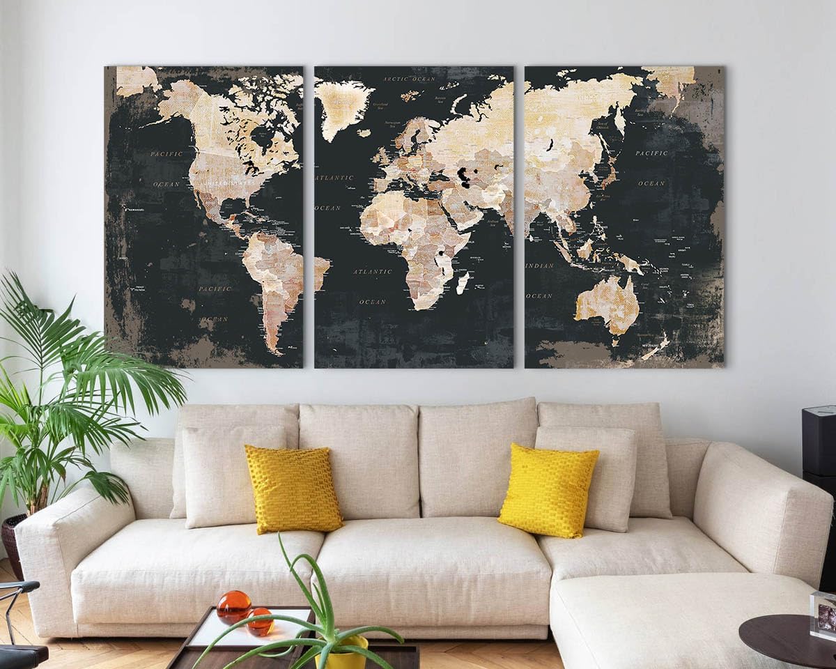Living Room Wall Art Large Home Office Wall Decor Modern Motivational Giant World Map Pictures for Wall Decorations