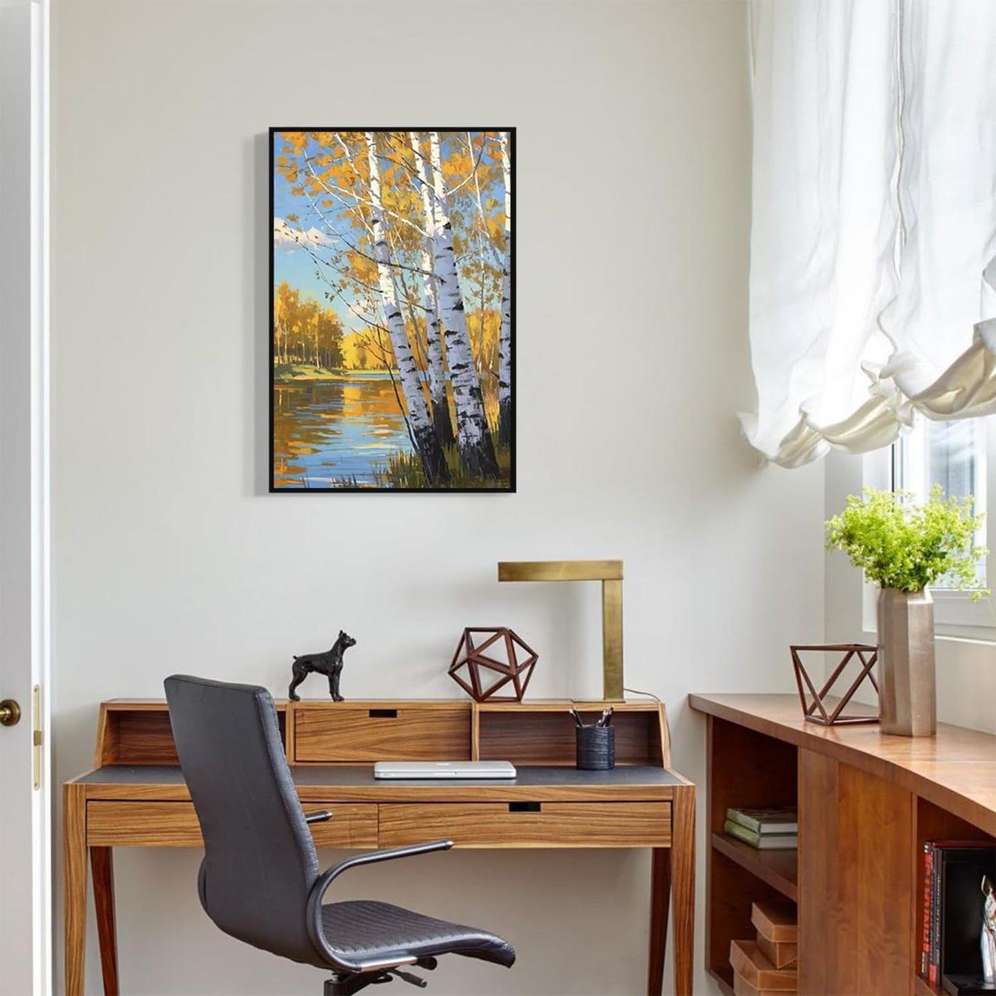 Poplar trees beside the blue sky and white clouds are suitable for living rooms bedrooms and offices Landscape posters and wall paintings