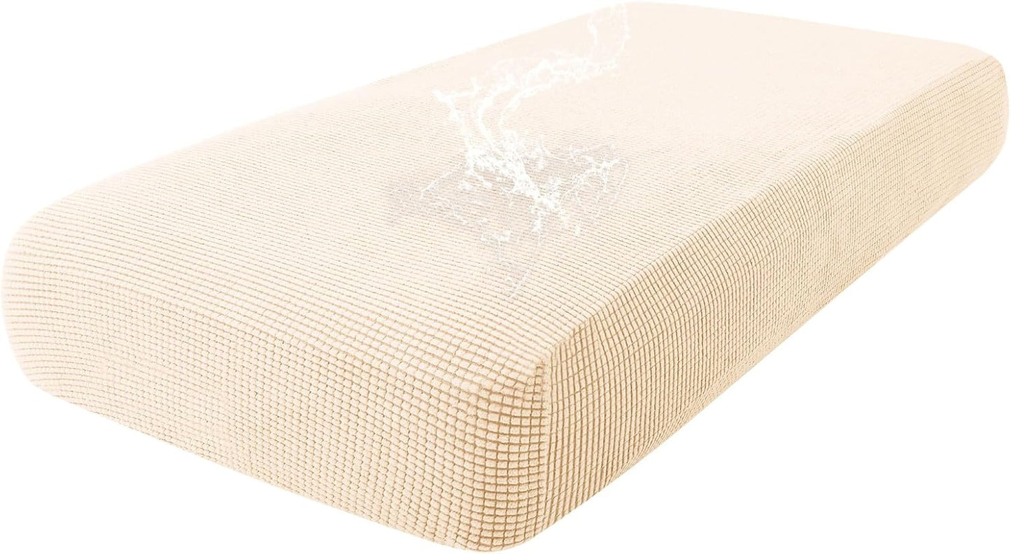 hyha Waterproof Couch Cushion Covers for Pets, Non Slip Sofa Seat Cover for Dogs Washable, Soft Thick Stretch Jacquard Fabric, Sofa Slipcovers with Elastic Bottom (1 Piece for Medium, Beige)