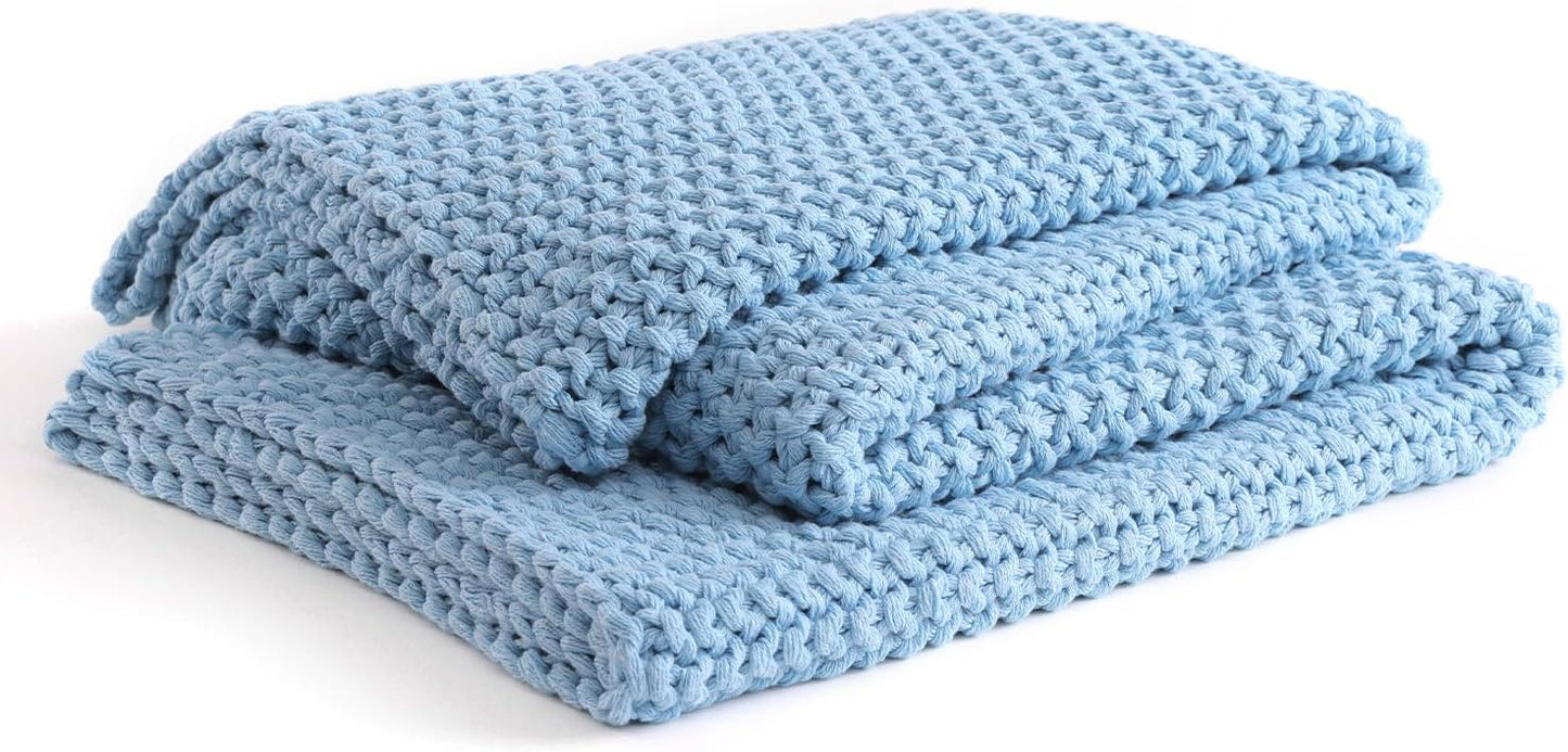 YnM Chunky Cotton Knit Throw Blanket, Cable Knit Throws for Bed Couch Sofa, Comfy & Relaxing, Decorative Piece for Farmhouse Modern Boho Rustic Scandinavian Chic Vibe, Aqua Blue 60x80 Inches