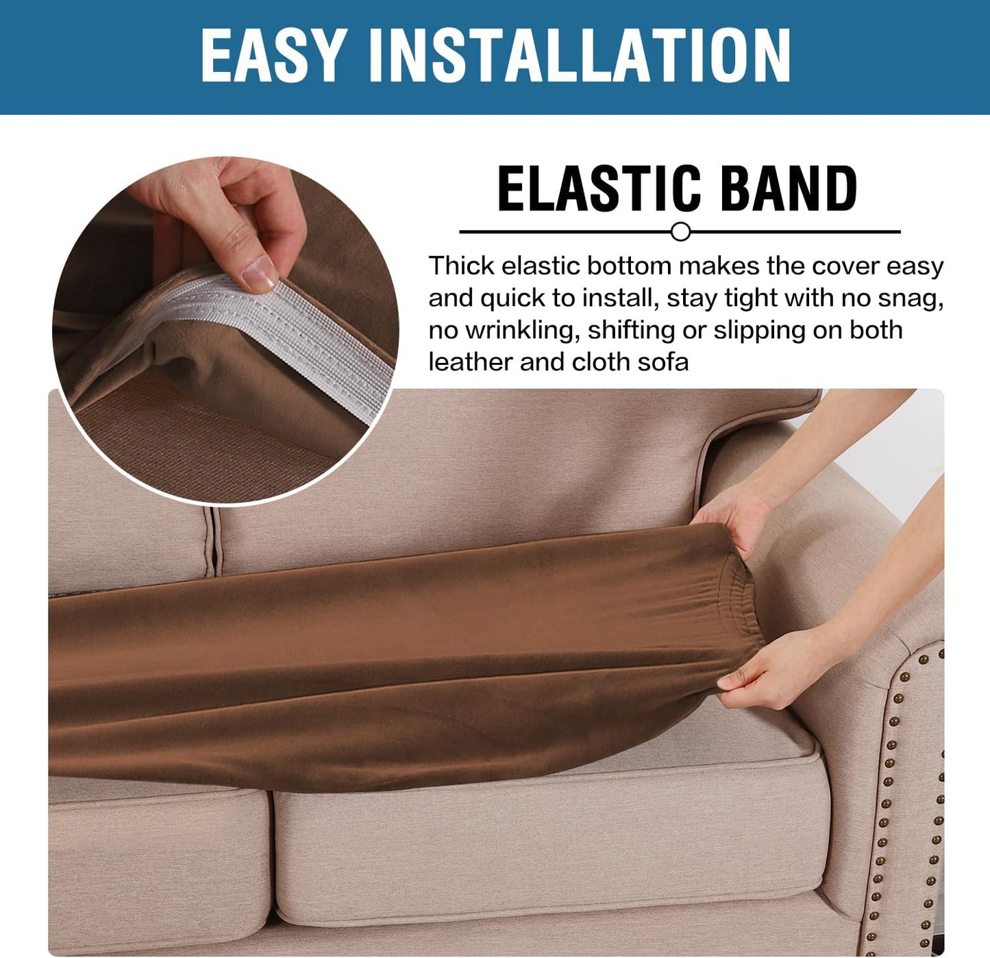 H.VERSAILTEX Velvet Stretch Individual Couch Cushion Cover Plush Slipcover for Loveseat Sofa Furniture Protector Seat Cover (1 Piece Loveseat Cushion Cover, Caramel)