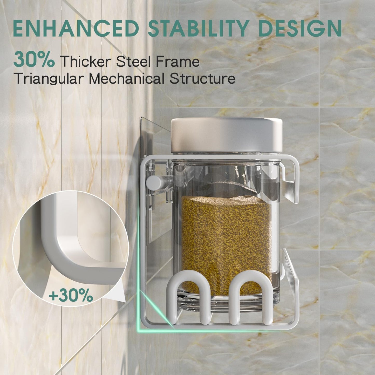 LUCYCAZ 6 Pack Wall Mounted Spice Rack with 22 Hooks, Spice Organizer Shelf for Stove Cabinet Pantry Door,Screw or Adhesive Spice Shelf Hanging Wall Spice Rack in Kitchen and RV (White, 6 PACK)