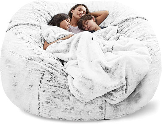 Big Huge Giant Bean Bag Chair for Adults, (No Filler) Bean Bag Chairs in Multiple Sizes and Colors Giant Foam-Filling Required- Machine Washable Covers, Double Stitched Seams (Snow Black,6FT)