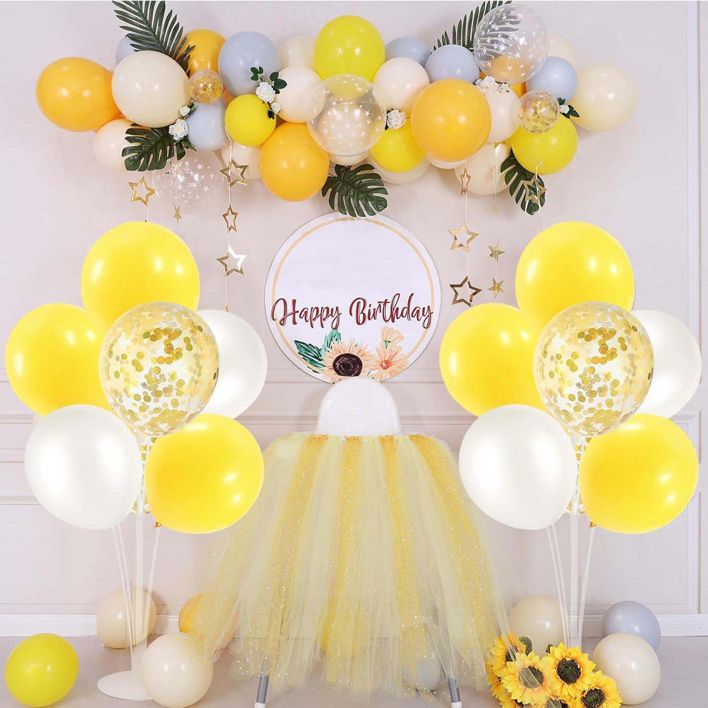 Yellow and White Balloon Stand Centerpiece Table Decorations for Bee Sunflower Daisy Birthday Bridal Shower Engagement Wedding Party Decorations(Yellow white set4)