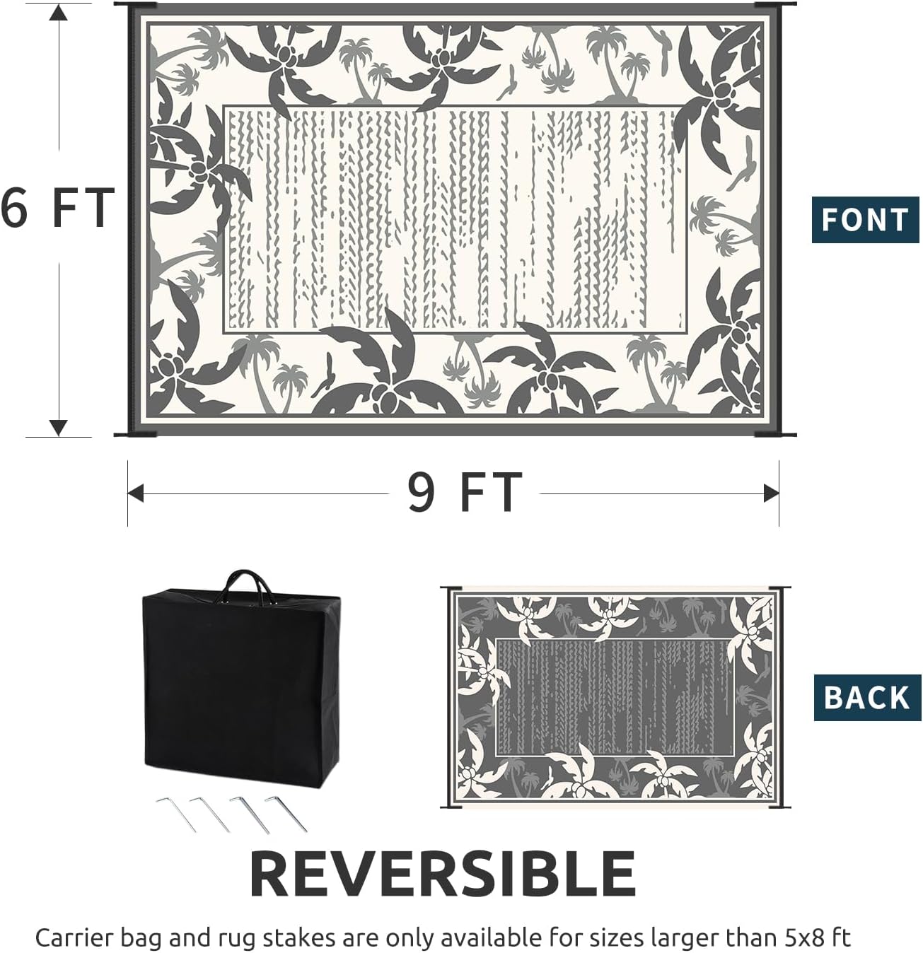 COCOER Outdoor-Rug 6x9 ft Waterproof Reversible Outdoor Plastic Straw Rug RV Indoor Outdoor Carpet Quick Dry Patio Rug Camping Mat for Balcony Backyard Picnic Beach-Grey&Beige