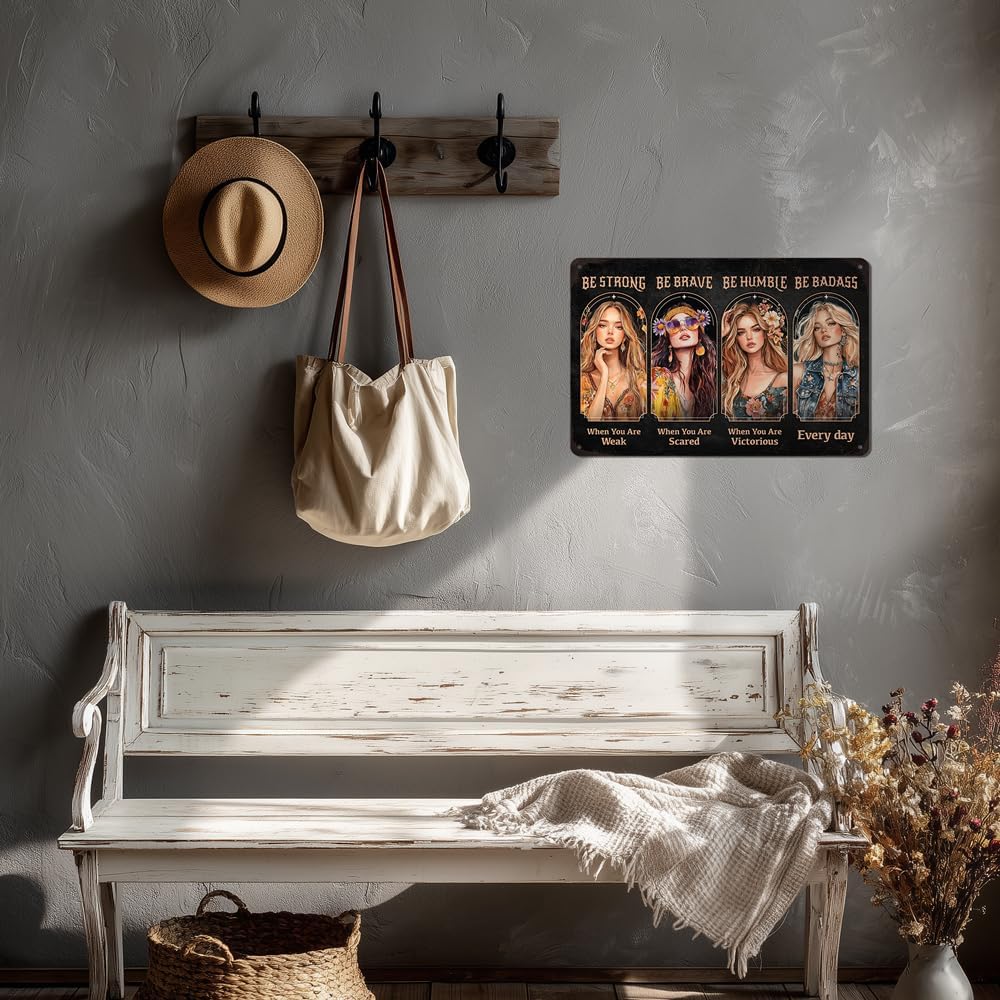 Heuhuww Vintage Positive Energy Wall Decor-Be Strong When You are Weak,Women Encourage And Inspire Metal Sign for Home Office Room Encouragement Gifts for Women Girls 8"x12"(H27)