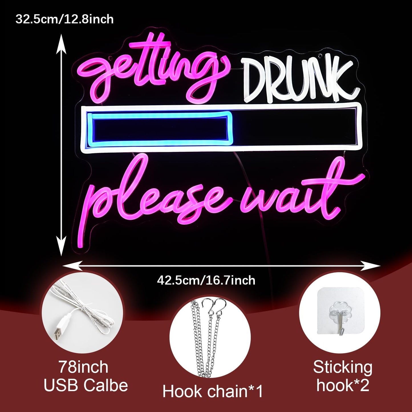 Drink Please Wait Neon Sign Dimmable Letters Neon Light for Wall Decor USB Powered LED Drinking And Wait Light Up Sign for Pub Man Cave Home Bar Restaurant Decor Party(16.7 * 12.8In)