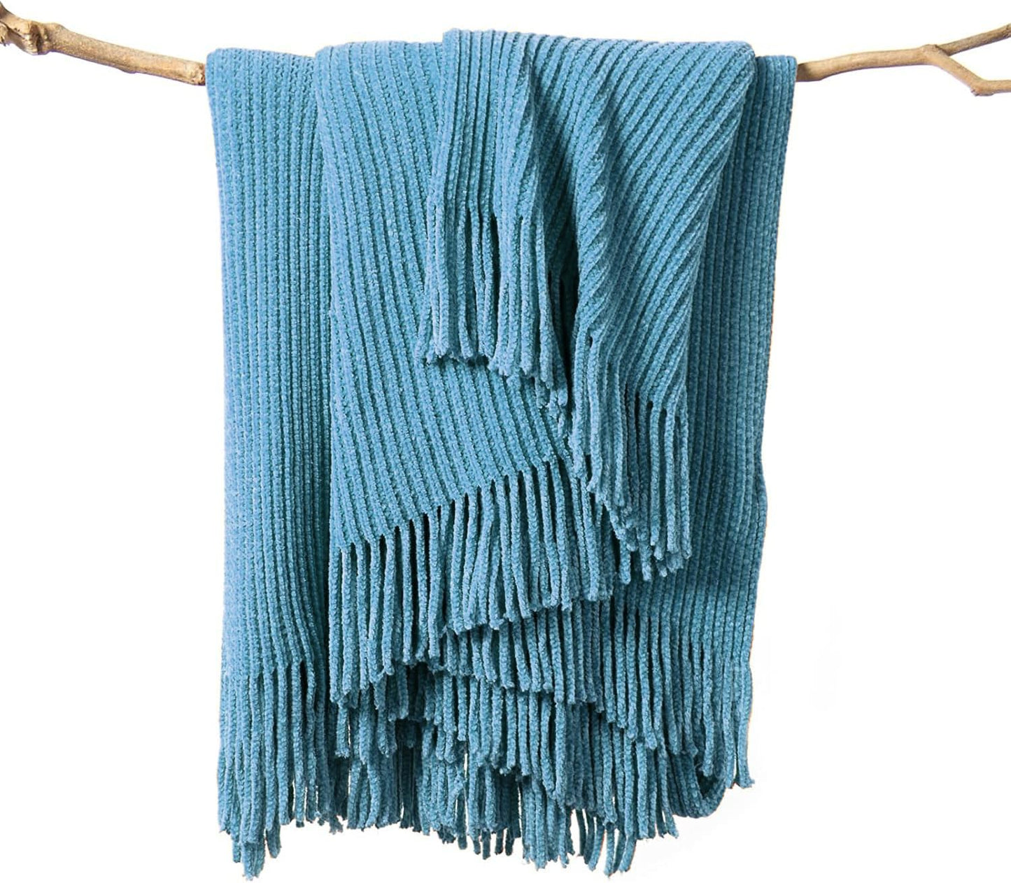 lifein Throw Blanket for Couch, Soft Boho Decor Bed Throw,Cozy Blue Chenille Knitted Small Farmhouse Lightweight Throw for Spring(Sky Blue,60 * 80")