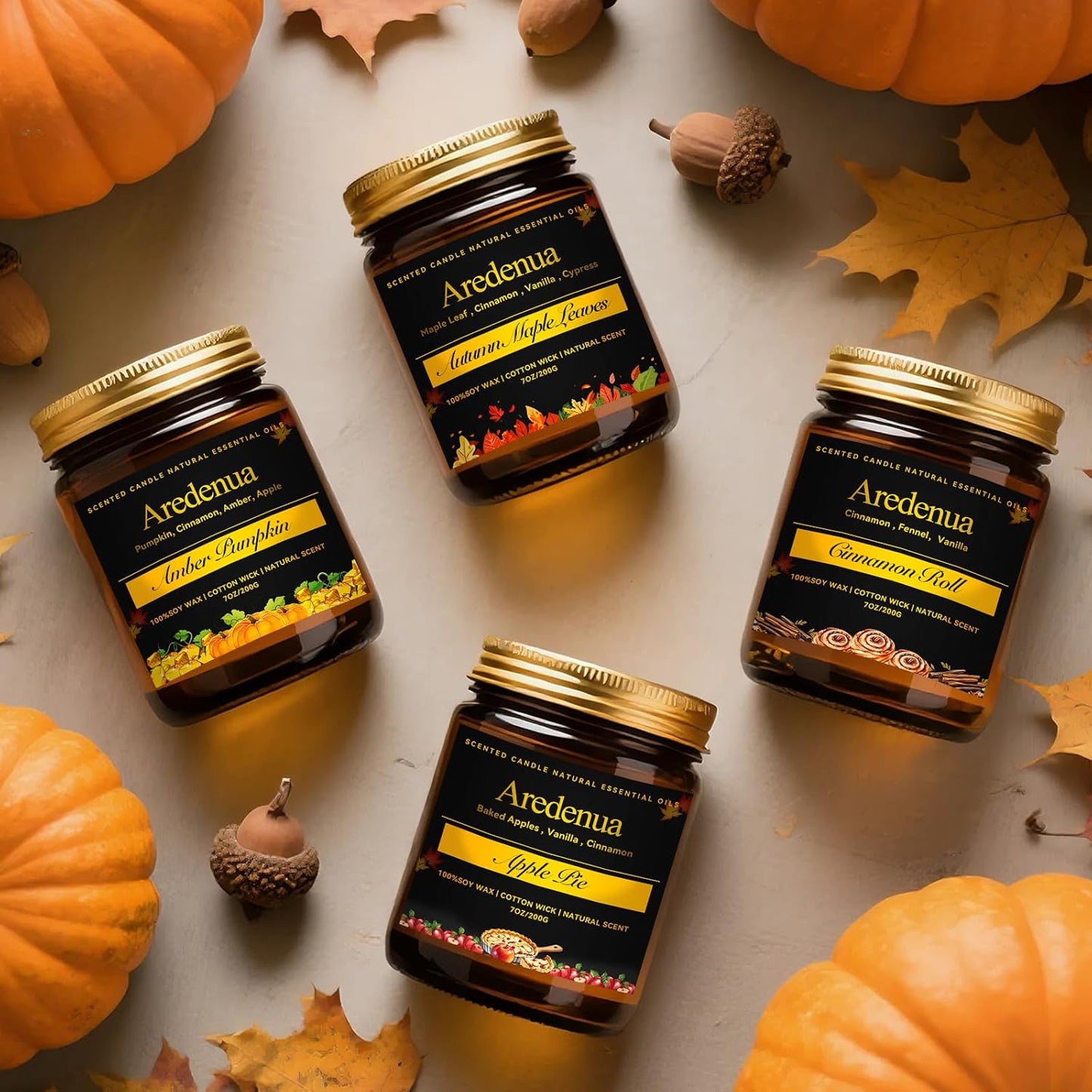 Amber Pumpkin Candle | Fall Pumpkin Candles - Scented Candle for Autumn, 7oz Soy Candles for Home Scented, 50 Hours Burn Time, Harvest Holiday/Halloween/Thanksgiving Fall Gifts for Women Men