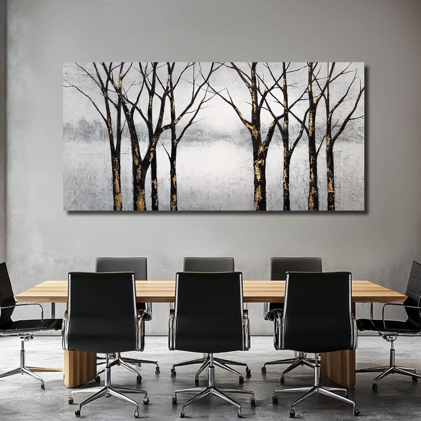 Black Wall Pictures Tree Wall Art Canvas Wall Decoration Large Home Decor White Poster Art Gold Office Artwork 29"x58"