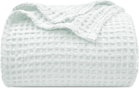 PHF Ultra Soft Waffle Weave Blanket King Size 104"x 90"- Washed Lightweight Breathable Cozy Woven Blanket for Bed - Aesthetic Decor for Couch Bedding Sofa Home Car - Ice Blue