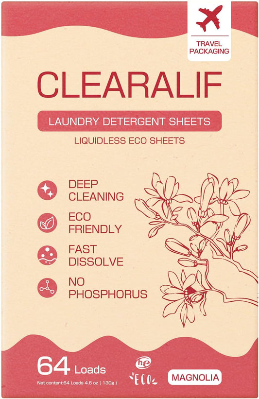 CLEARALIF Laundry Detergent Sheets, Magnolia, 64 Load, CLEARALIF Laundry Detergent Strips Eco Friendly & Hypoallergenic