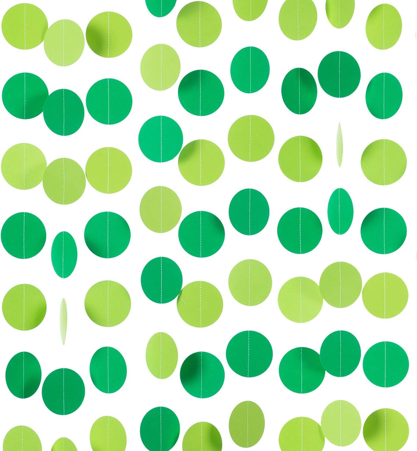 WEVEN Green Paper Garland Circle Dot Party Banner Streamer Backdrop Hanging Decorations, 2.5" in Diameter, 20 Feet in Total