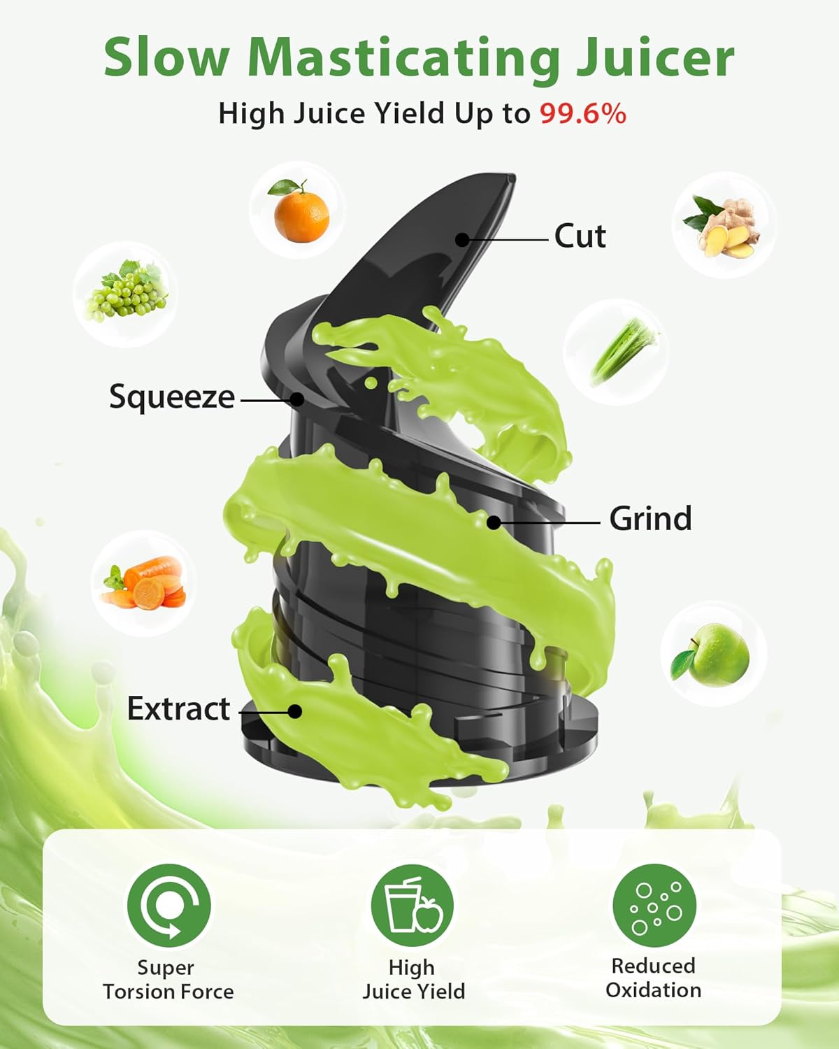 Juicer Machines with Wide Mouth & Large Feed Chute, Professional Cold Press Juicer For Whole Fruits & Vegetables, Self Feeding for Juice Extractor Machine, Easy to Clean, High Juice Yield
