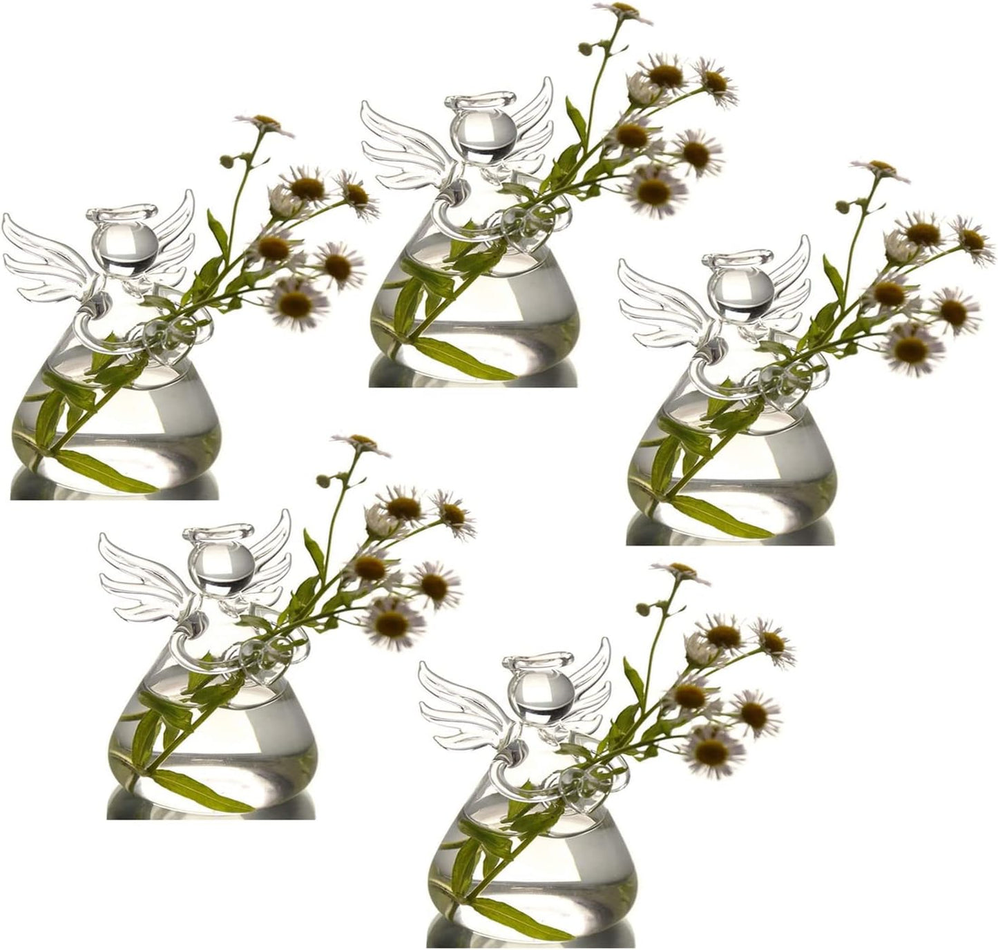 Angel Design Glass Vases Clear Flower Plant Terrarium Container Hanging Vase Wedding Decor Garden Ornaments Hanging Planter (Pack of 5)
