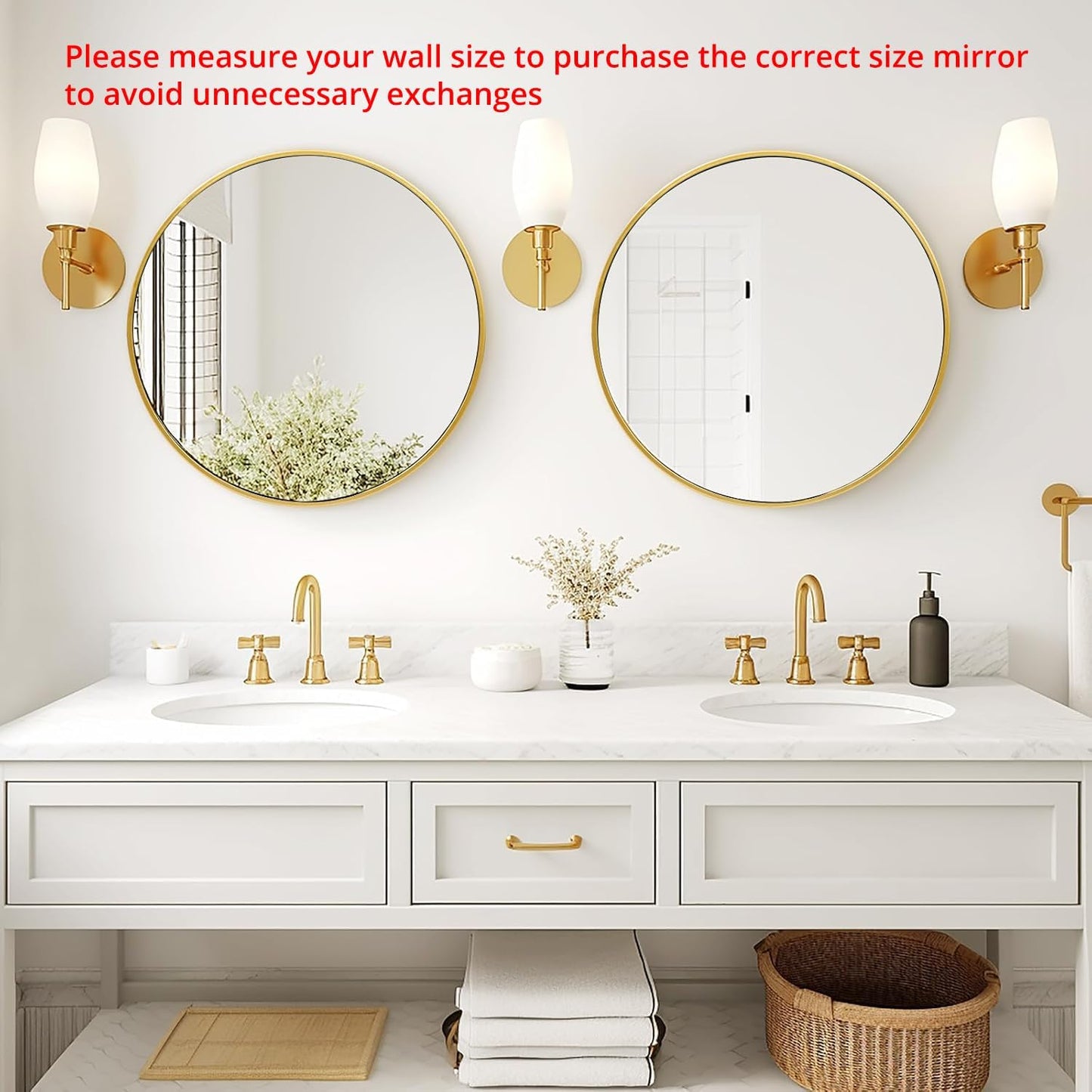 Fabuday Round Gold Mirror for Wall - 20 Inch Circle Mirror for Bathroom, Living Room Decor, Metal Golden Framed Small Circular Mirror
