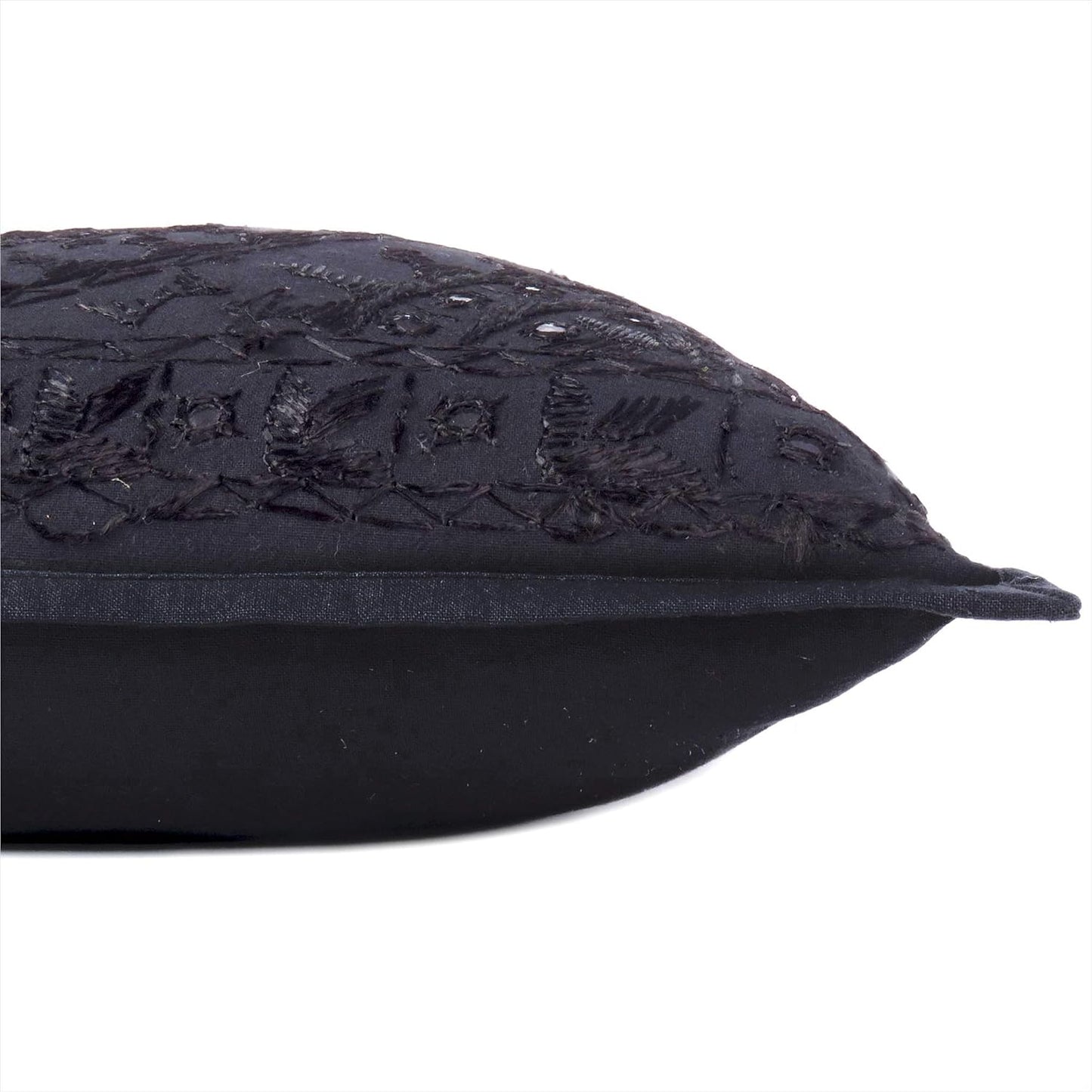 Eyes of India Embroidered Decorative Boho Throw Pillow Cover with Mirrors, Handmade Bohemian Accent Cushion Case for Sofa Couch Bedroom Living Room (Black, 24" x 24")