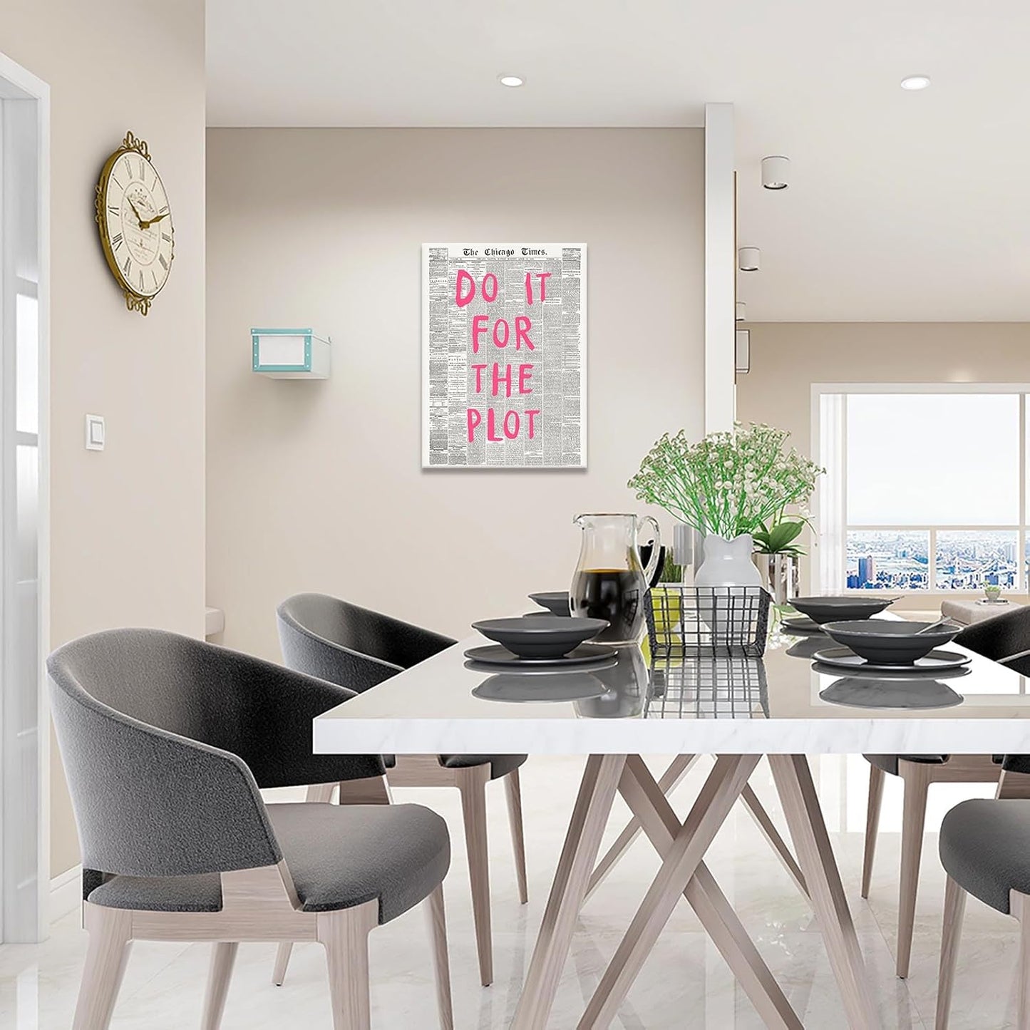 Liyark Retro Black And White Chicago Newspaper Poster Pink Trendy Preppy Apartment Art Motivational Affirmation Do It For The Plot Prints For Home Bedroom Living Room Wall Decor 24x36in Framed