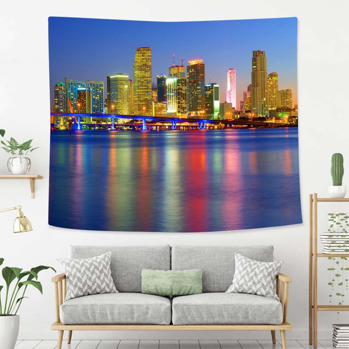 Miami Tapestry For Bedroom Night Lights Beautiful Miami City Tapestries Wall Hanging For Living Room Dorm Office 90×60 In