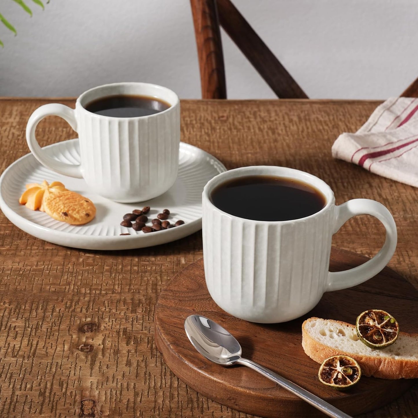 famiware Coffee Mugs Set of 6, Starlight 11 oz Mug Cup Set with Handle for Coffee, Tea, Cocoa, Milk - Ceramic Stoneware Mug Set, Matte White