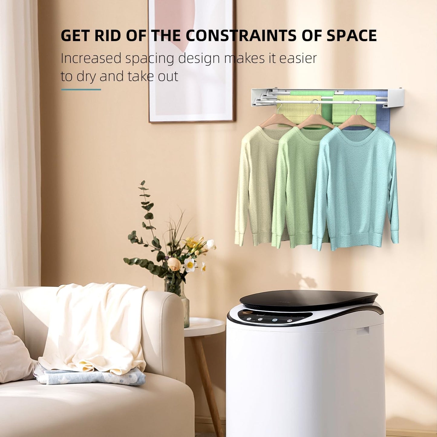 Laundry Drying Rack Collapsible, Wall Mounted Clothes Drying Rack Wall, Space Saving Drying Rack for Laundry, 19.8" Wide, 3 Aluminum Rods, 50 lb Capacity