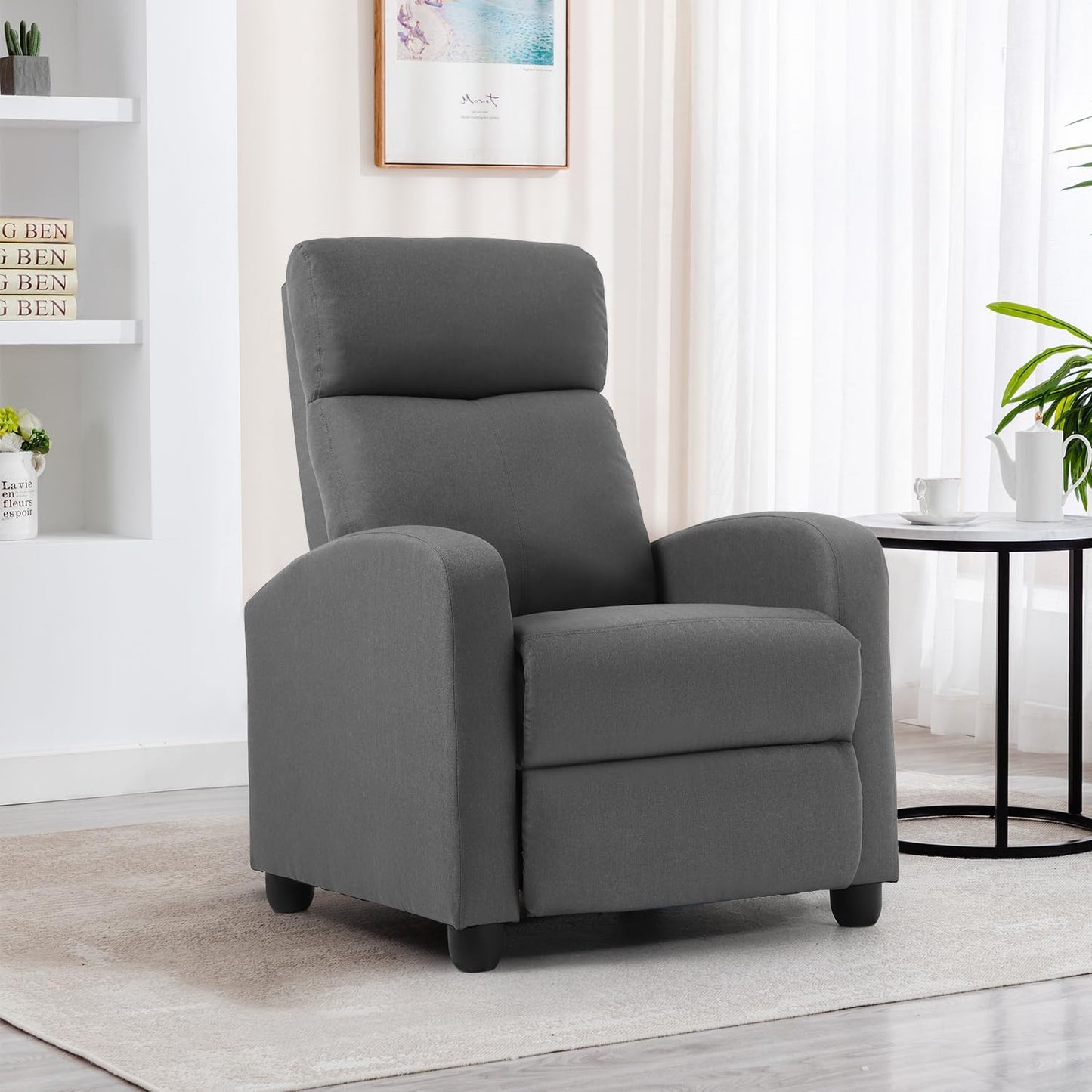 BestMassage | Recliner Chair | No Massage Function | Textile Grey | with Lumbar Support, Adjustable Push Back, Wide Armrests, Footrest & Padded Seat | Easy Assembly | for Living Room, Home Theatre