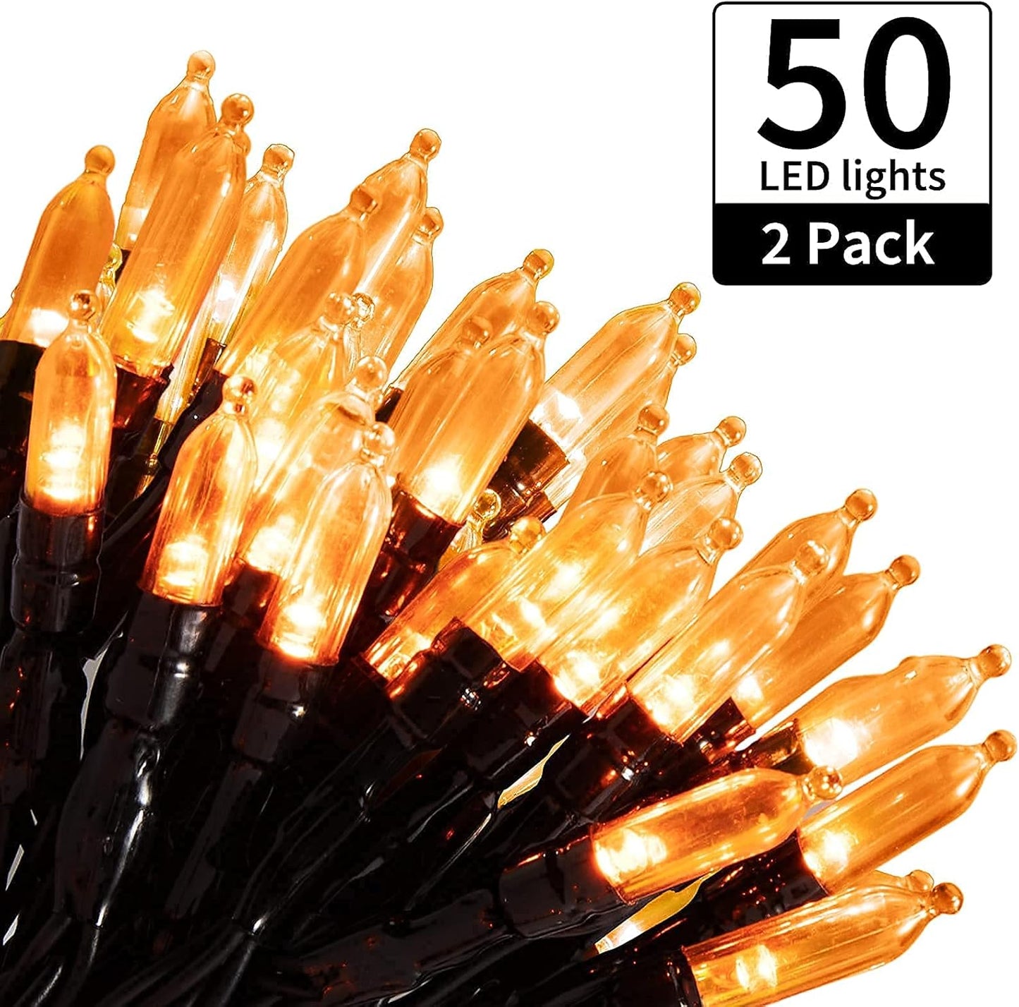 Halloween Orange String Lights Decorations，2 Pack 17.8 Feet 50 LED Battery Operated Mini String Lights with 8 Modes Waterproof for Outdoor Indoor Patio Xmas Tree Holiday Party Christmas Show