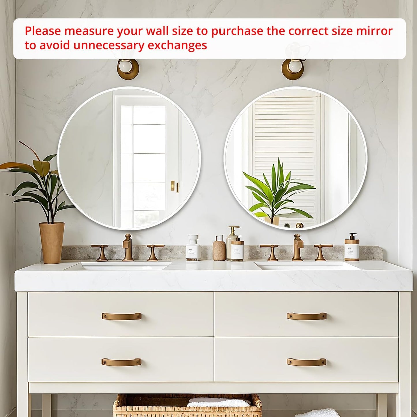 Fabuday White Circle Mirror for Wall 24 inch - Round Mirror for Bathroom, Entryway, Living Room, Hallway, Vanity Decor, Big Matte Metal Frame Mirrors