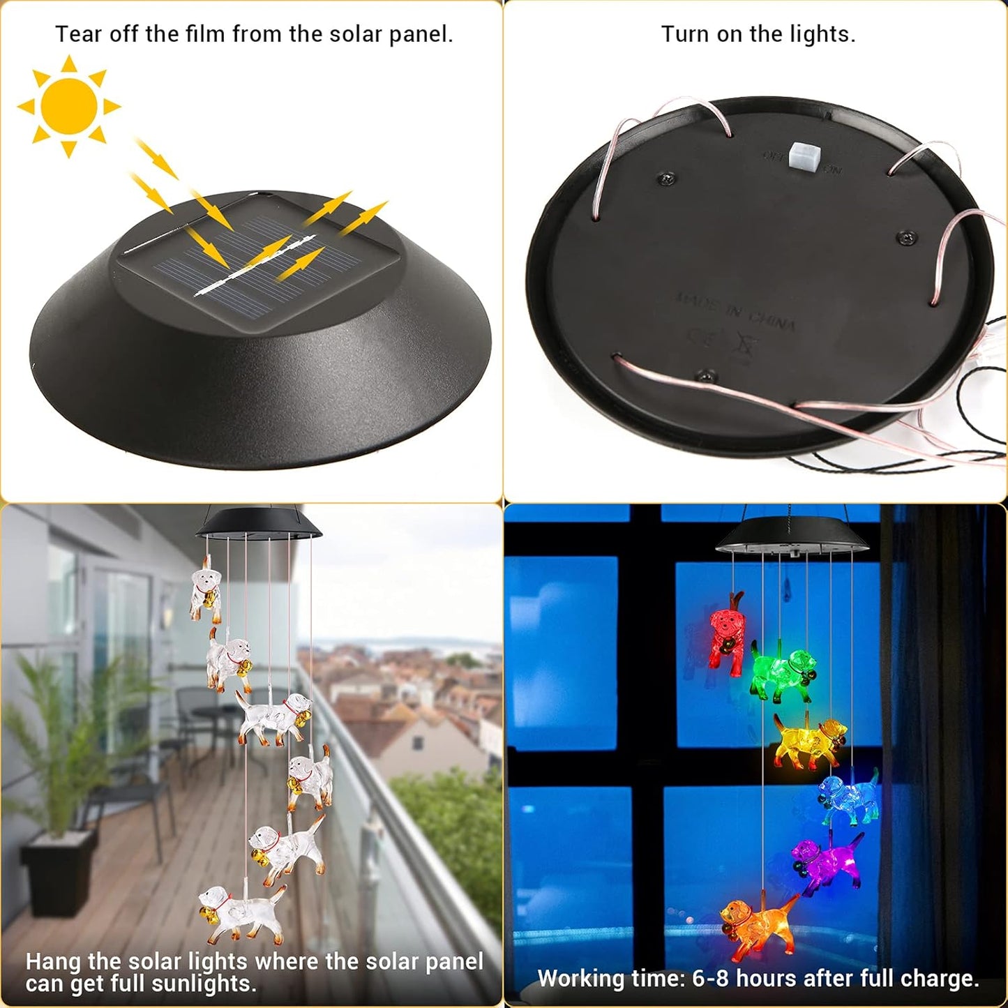 Toodour Solar Wind Chime, Color Changing Wind Chimes Dog, LED Decorative Mobile, Gifts for Mom Grandma, Waterproof Outdoor Decorative Lights for Garden, Patio, Yard, Window Outdoor Decor